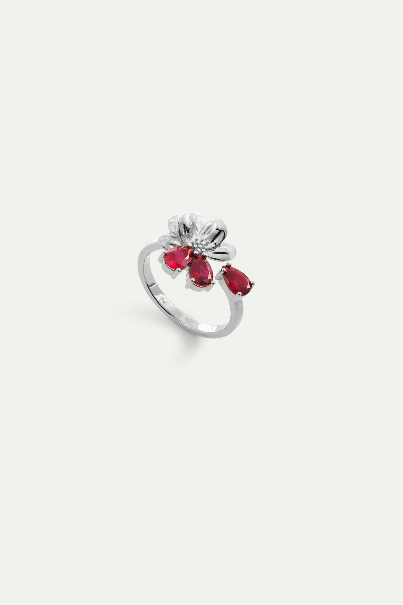 Silver Adjustable Ring With Cosmos and Red Stones | AYNF6081 - Les Nereides