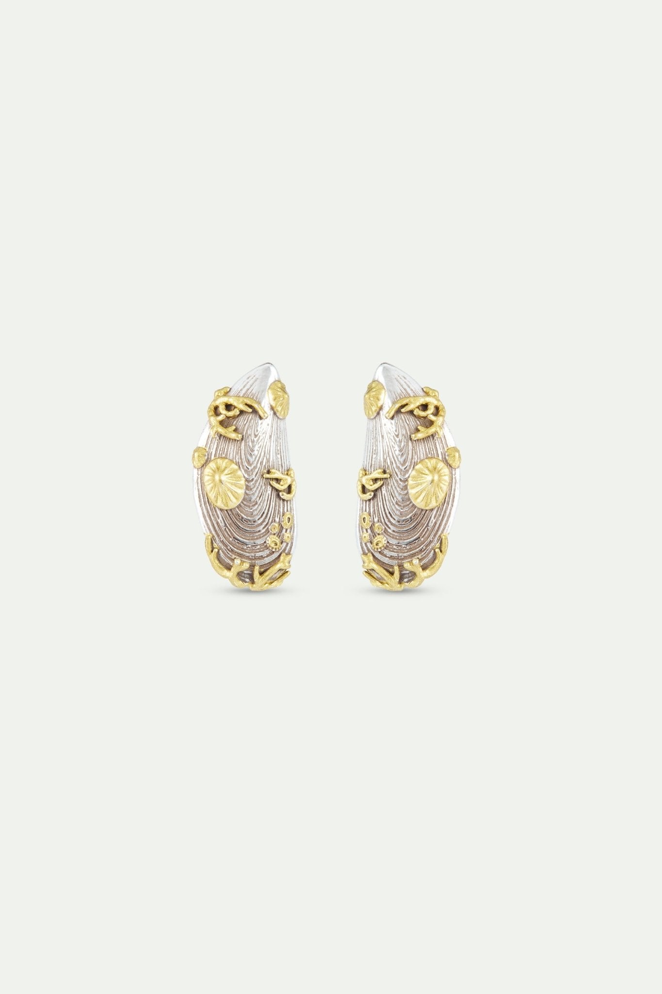 Silver And Gold Mussel Earrings | AXMO1061 - Les Nereides