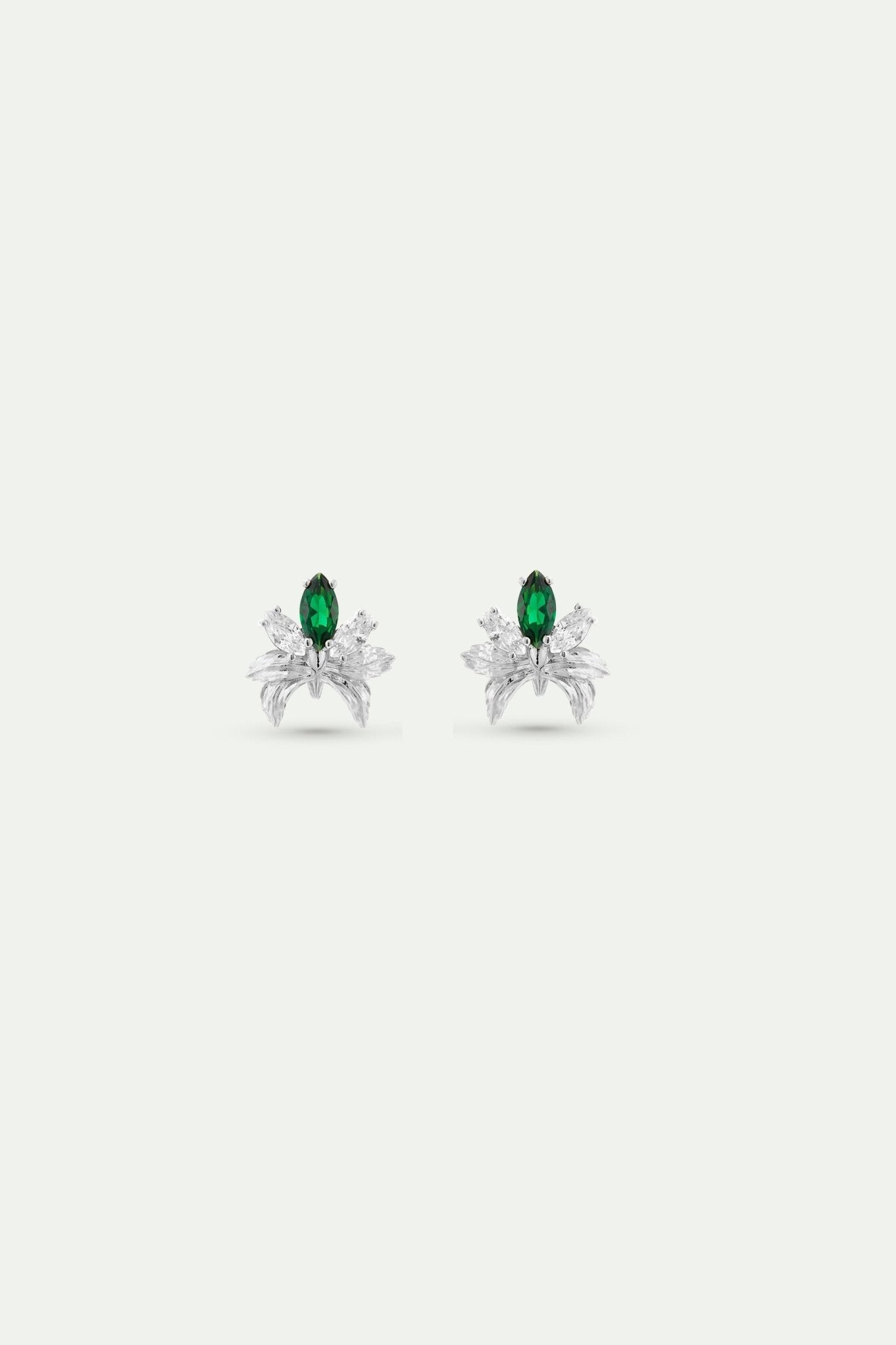 Silver Earrings With Orchids, White and Green Stones | AYNF1061 - Les Nereides
