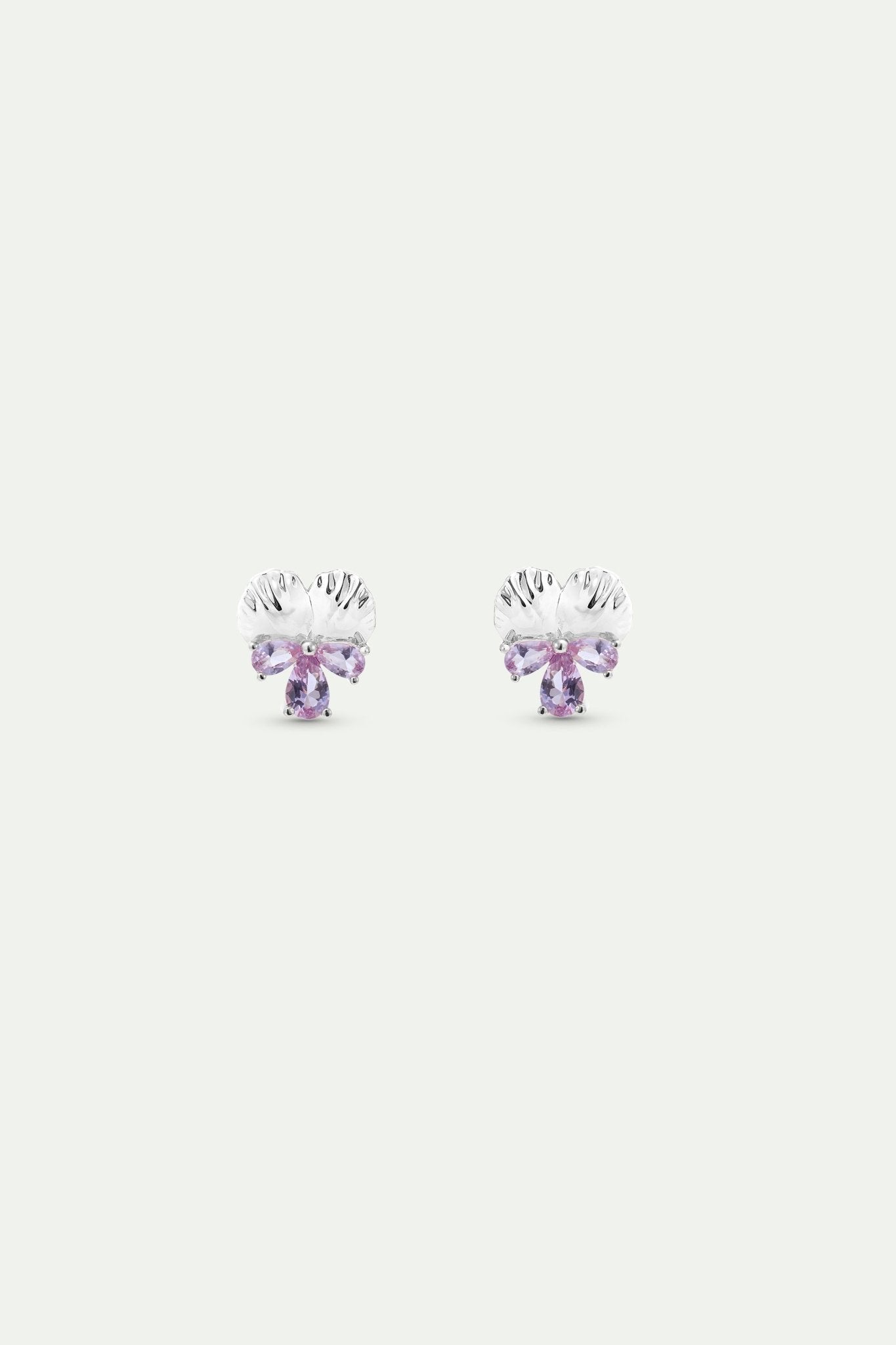 Silver Earrings With Pansy and Pink Stones | AYNF1021 - Les Nereides