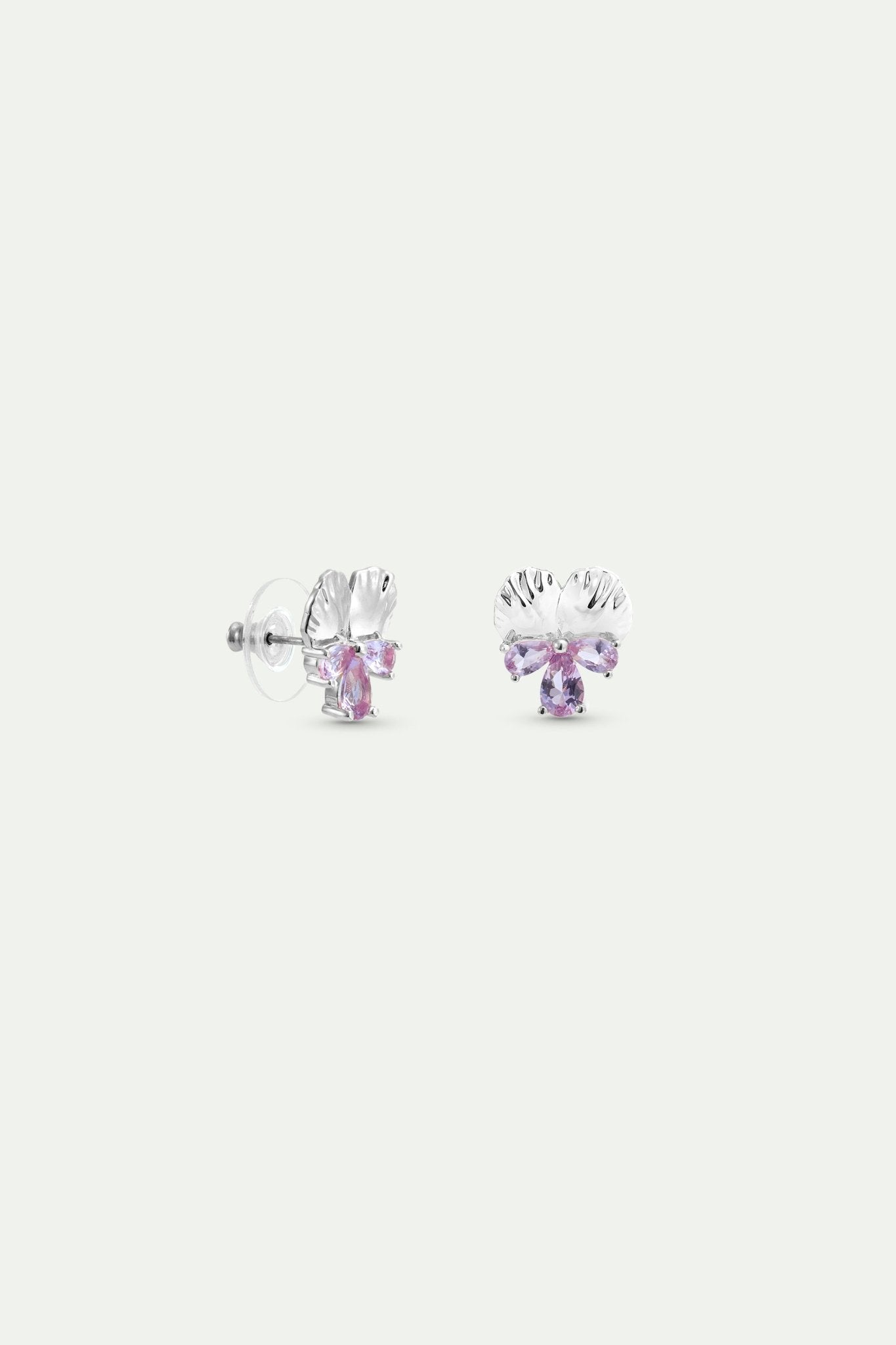 Silver Earrings With Pansy and Pink Stones | AYNF1021 - Les Nereides