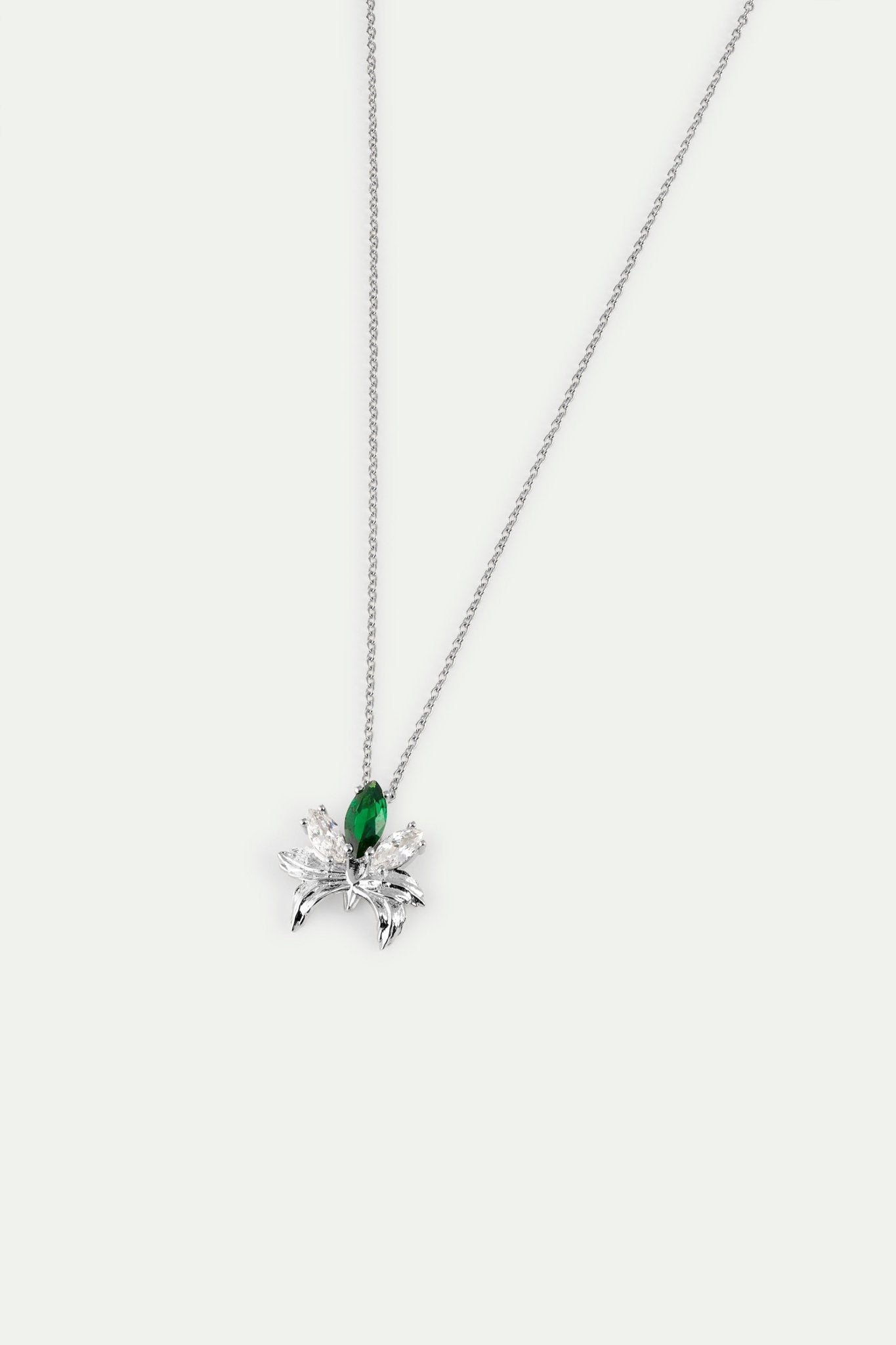 Silver Pendant Necklace With Orchid, Green and White Stones | AYNF3061 - Les Nereides