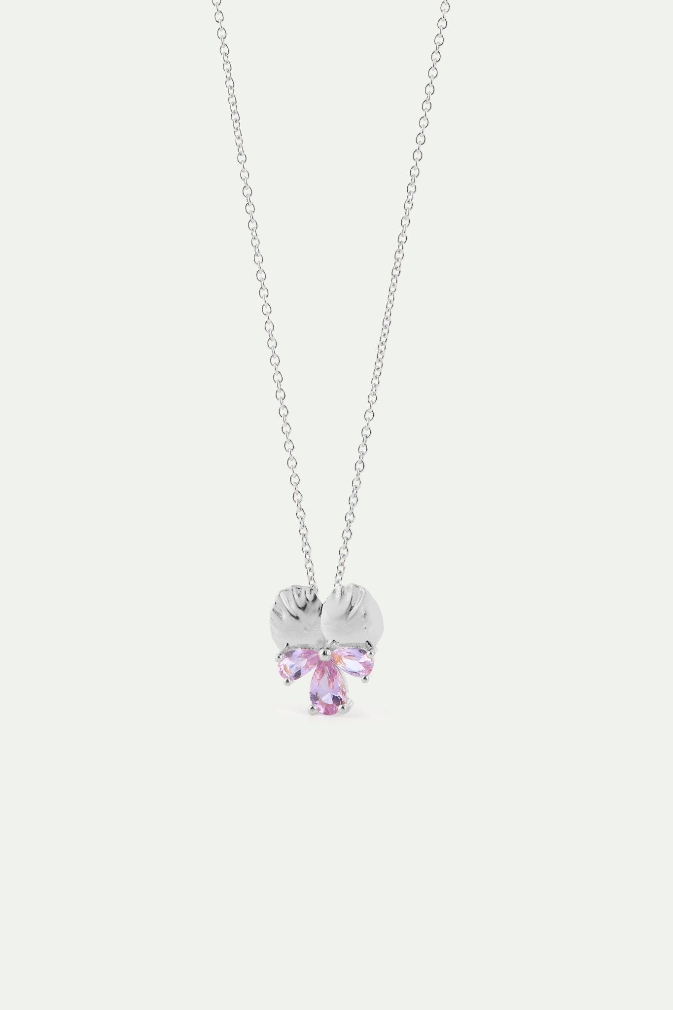 Silver Pendant Necklace With Pansy and Pink Stones | AYNF3021 - Les Nereides