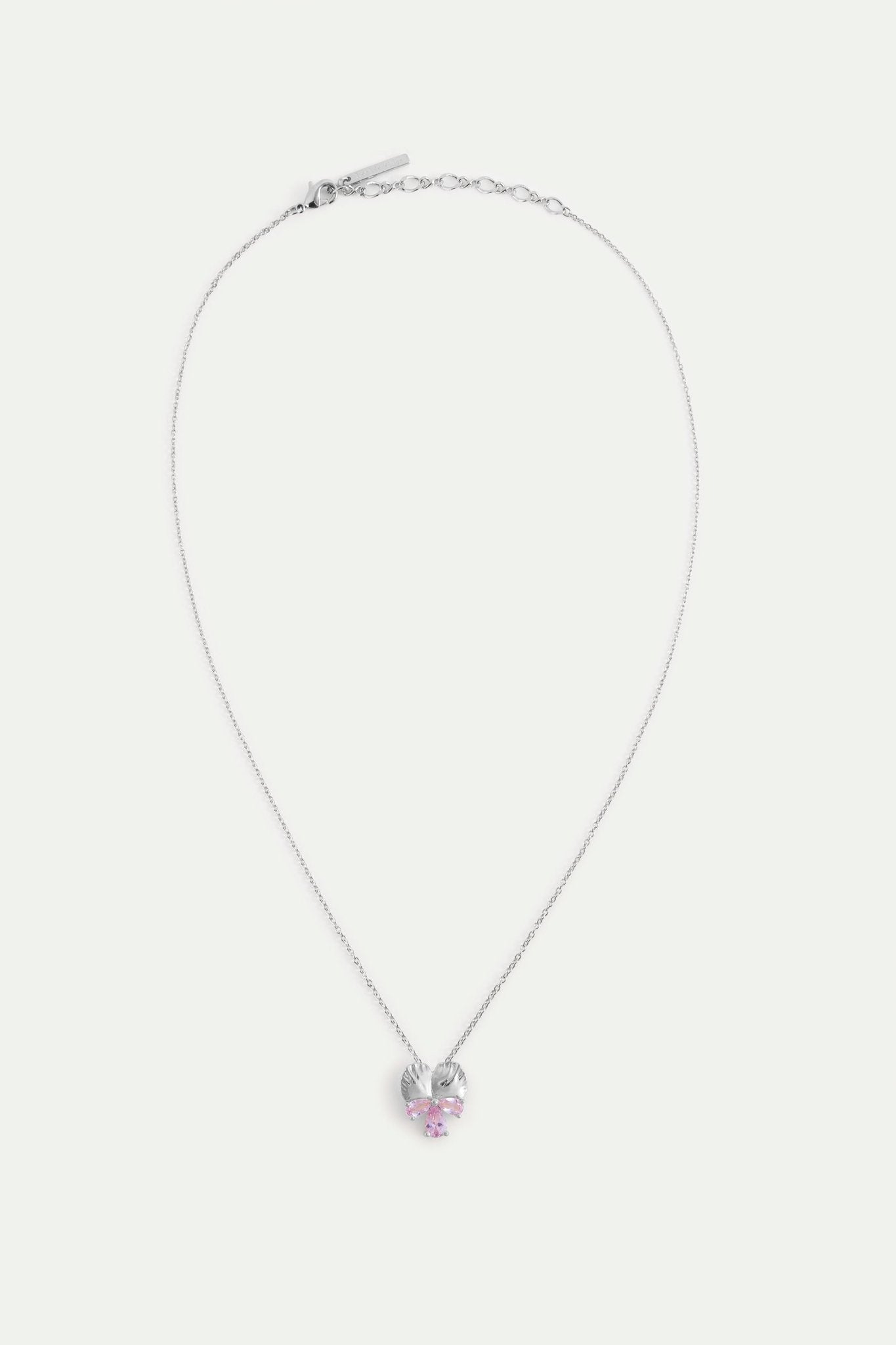Silver Pendant Necklace With Pansy and Pink Stones | AYNF3021 - Les Nereides