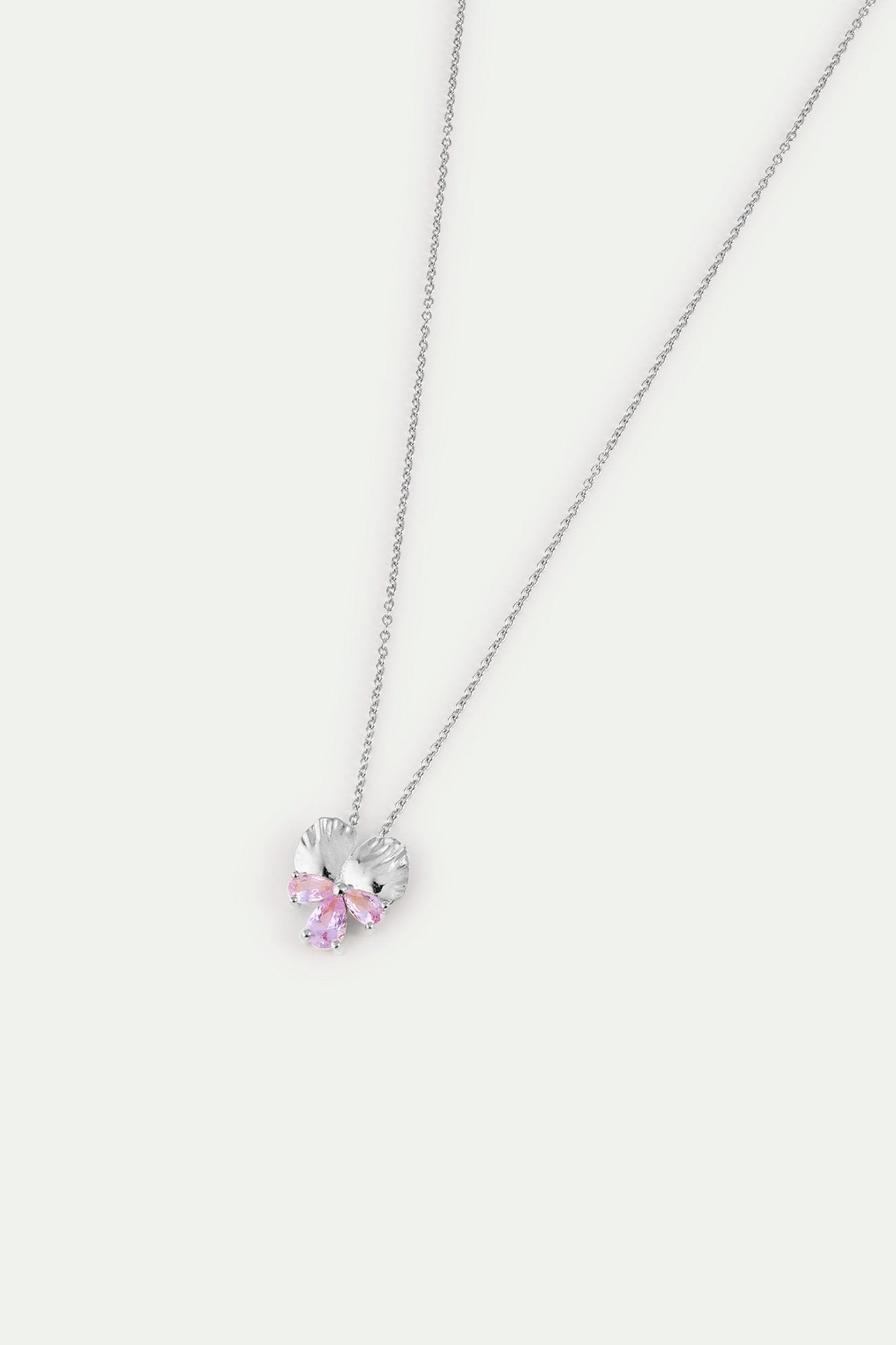Silver Pendant Necklace With Pansy and Pink Stones | AYNF3021 - Les Nereides