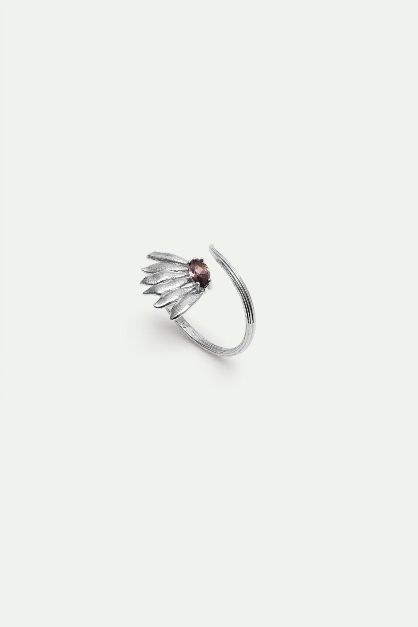 Silver Sunflower And Purple Stone Adjustable Ring | AXNF6061 - Les Nereides