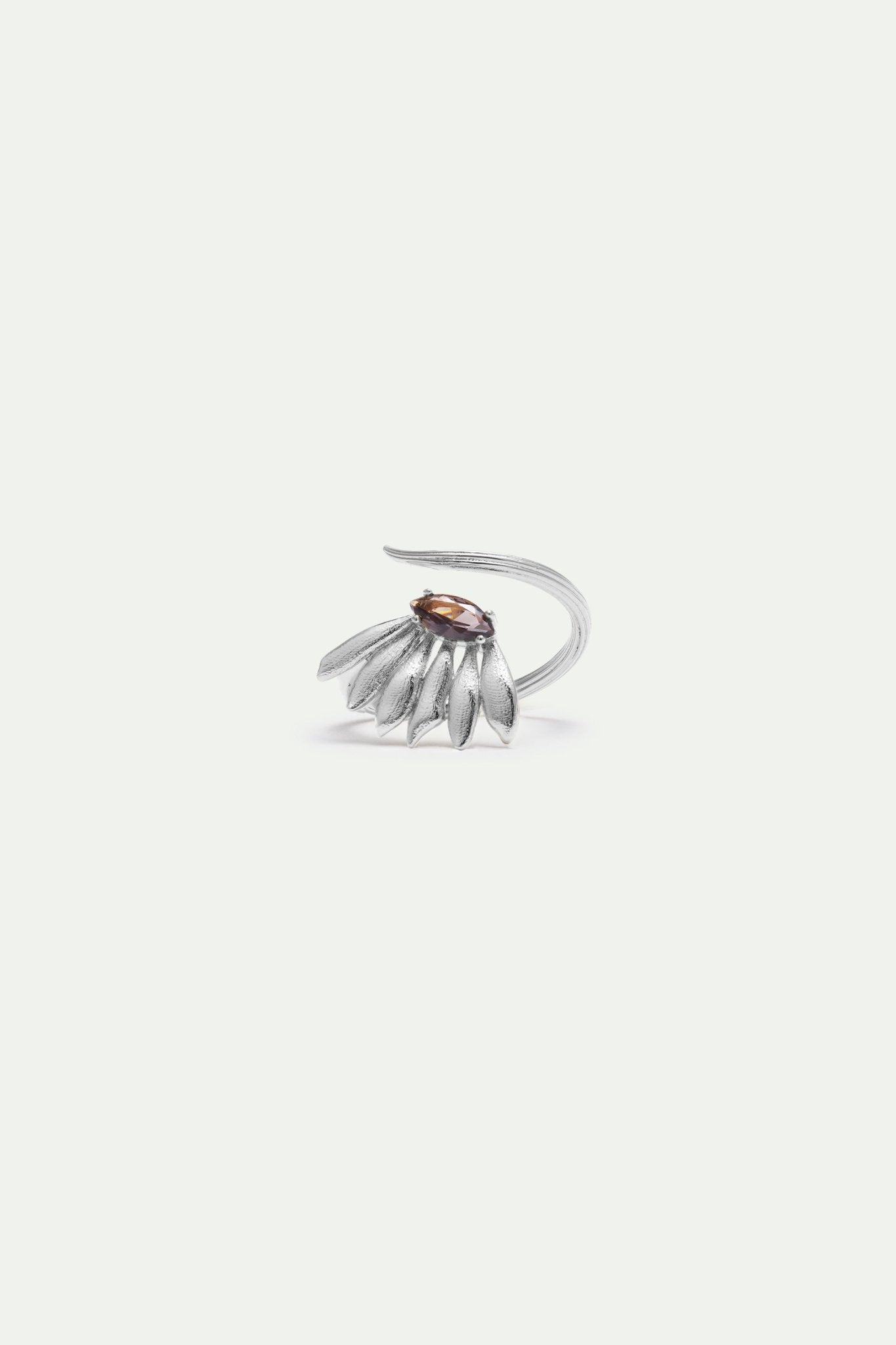 Silver Sunflower And Purple Stone Adjustable Ring | AXNF6061 - Les Nereides