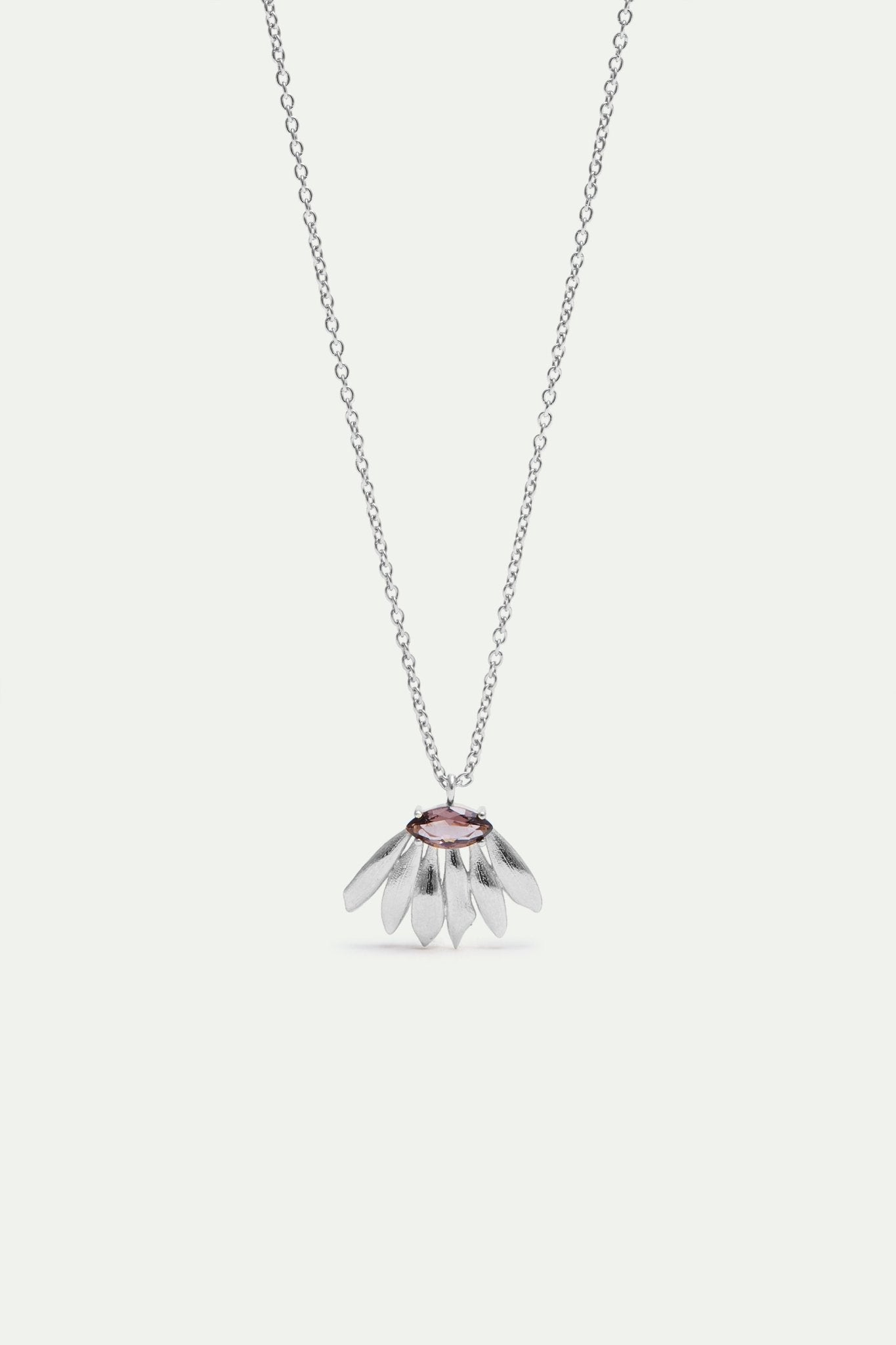 Silver Sunflower And Purple Stone Pendant Necklace | AXNF3061 - Les Nereides