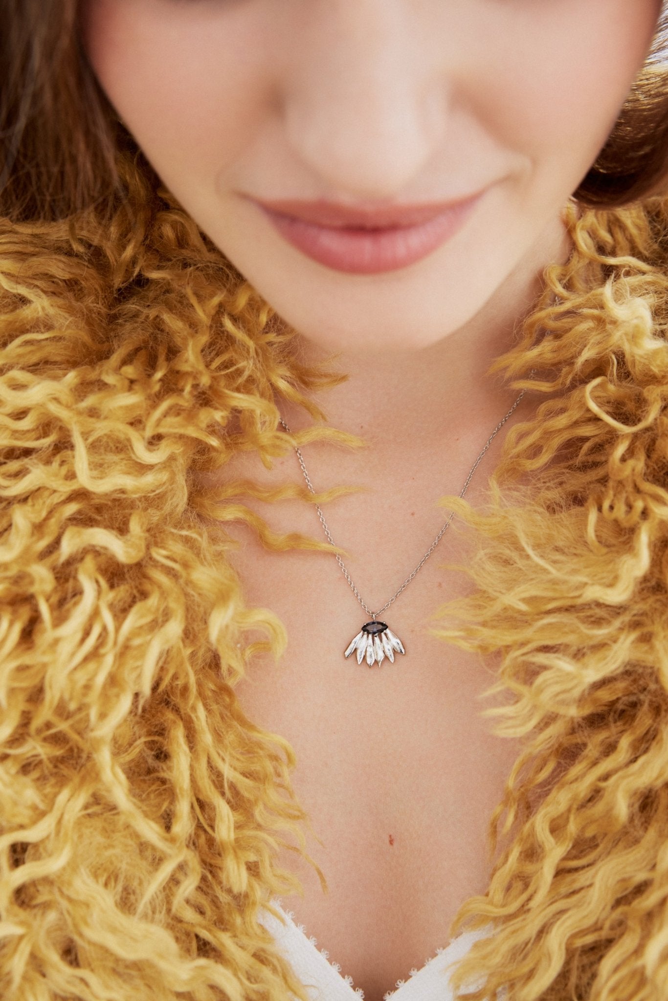 Silver Sunflower And Purple Stone Pendant Necklace | AXNF3061 - Les Nereides