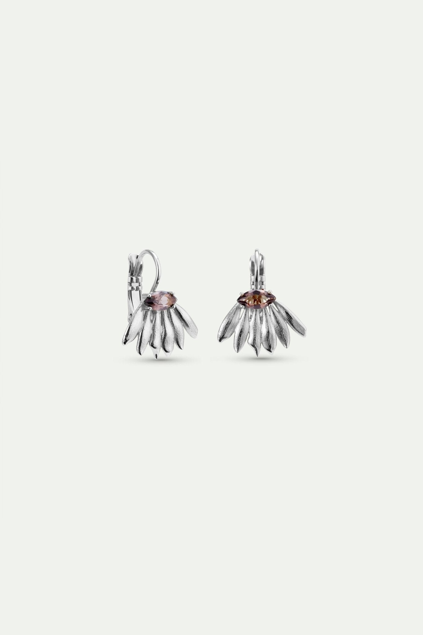 Silver Sunflower And Purple Stone Post Earrings | AXNF1061 - Les Nereides