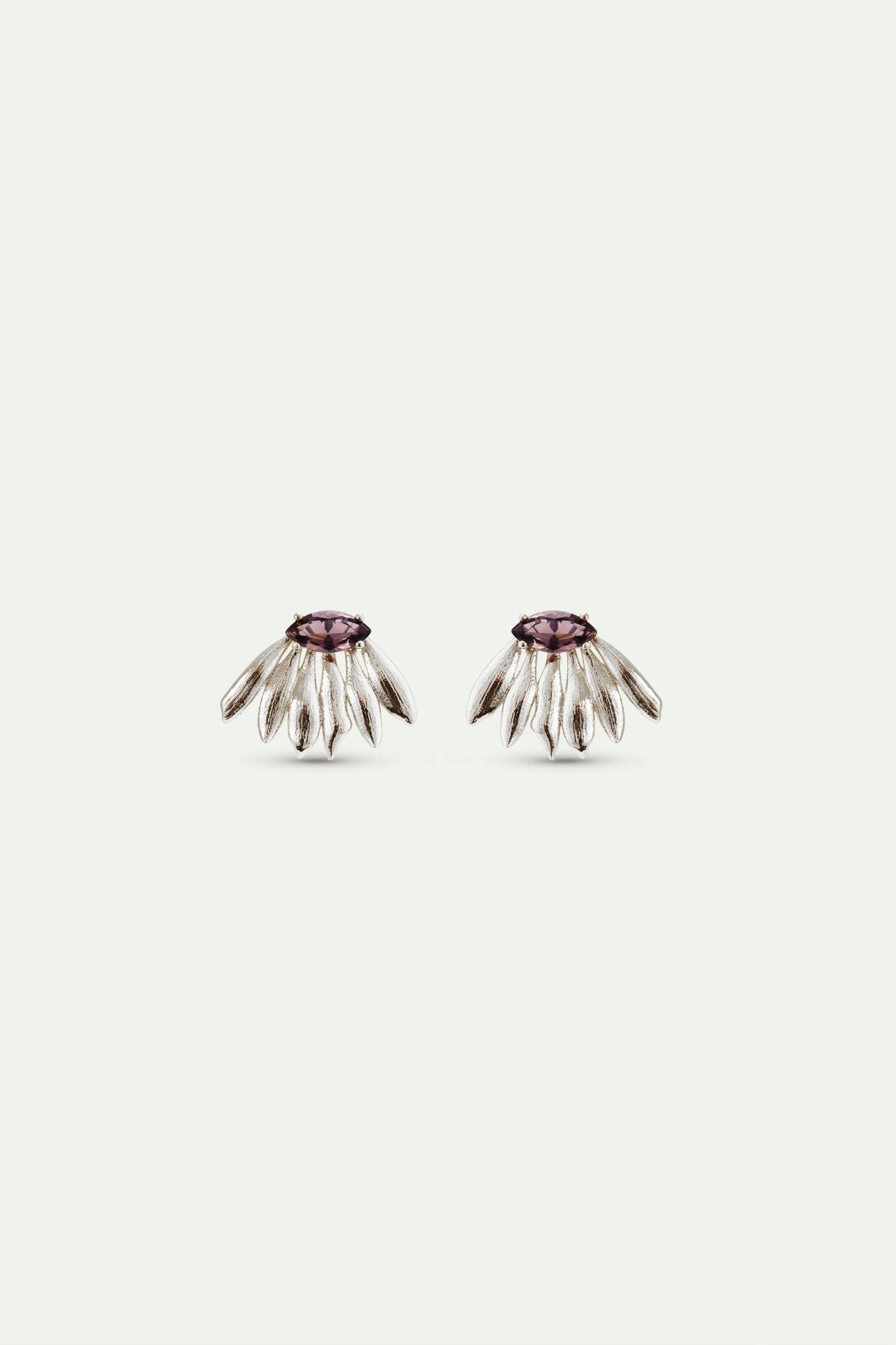 Silver Sunflower And Purple Stone Post Earrings | AXNF1061 - Les Nereides