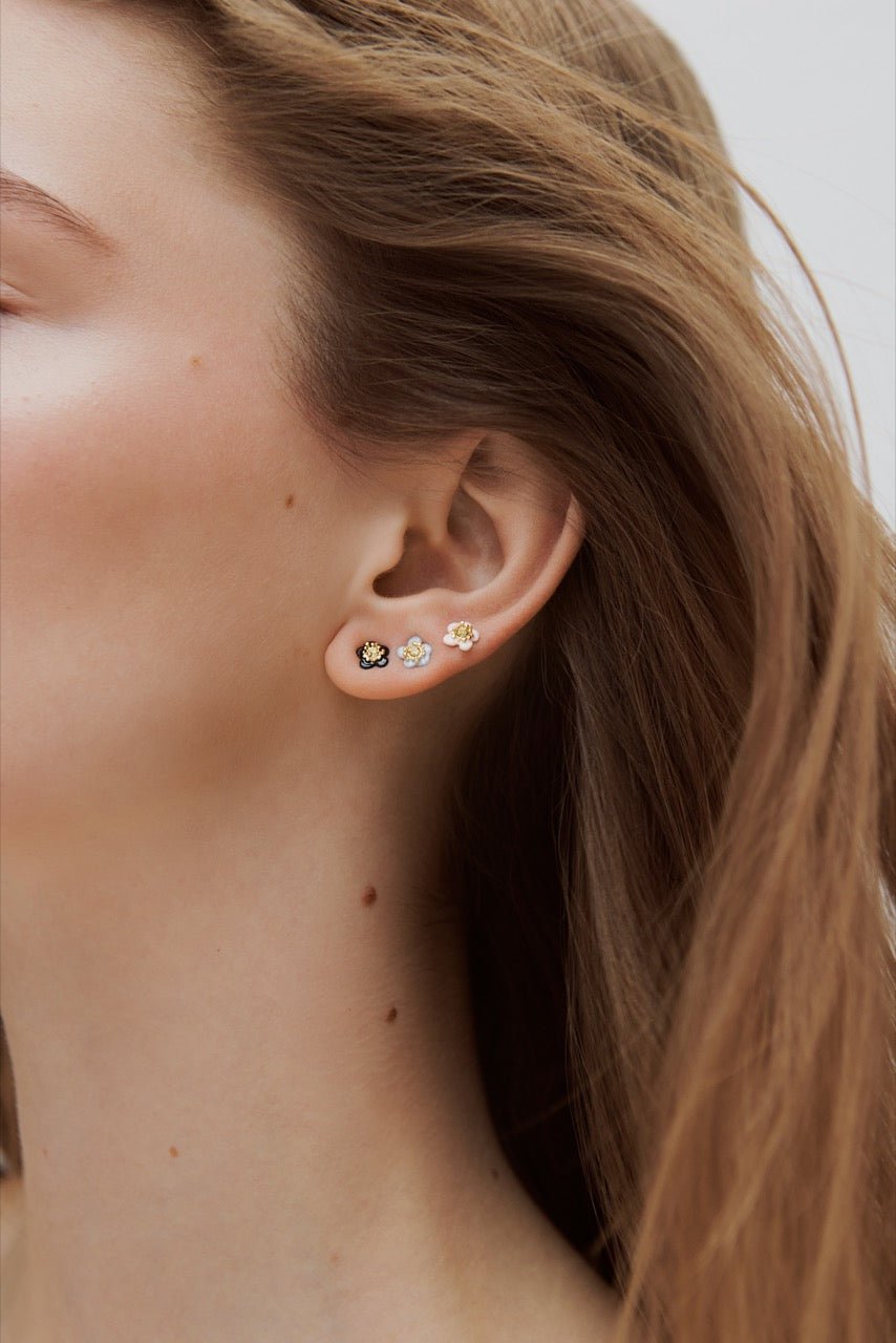 Single Earring With A Pink Flower And A Faceted Stone | AWSO1013 - Les Nereides