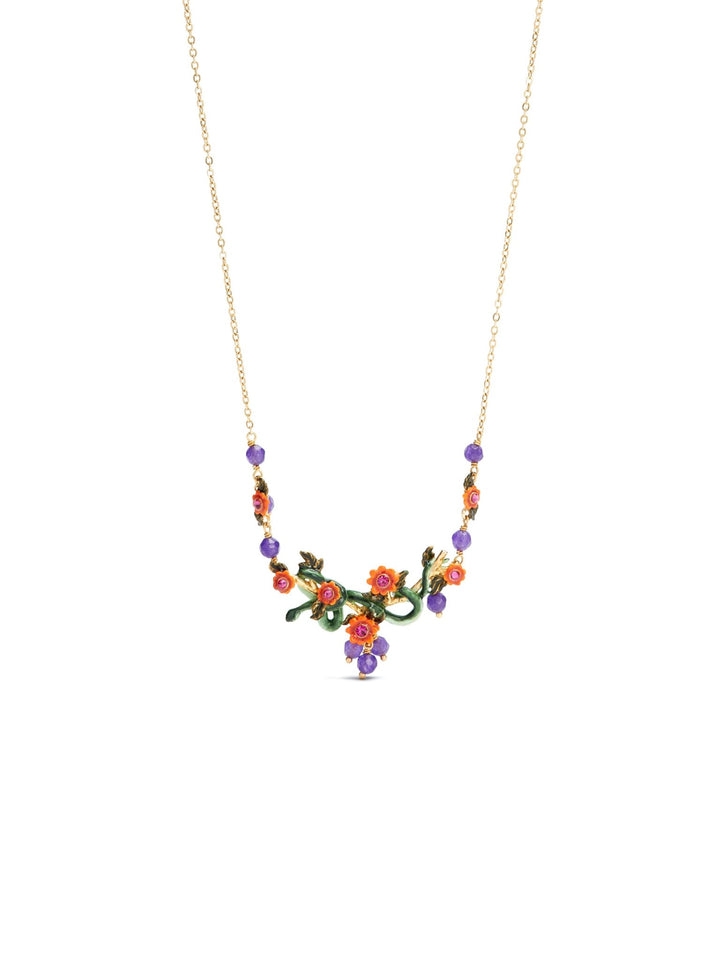 Snake, Red Flowers And Crystal Beads Statement Necklace | AUVI3061 - Les Nereides