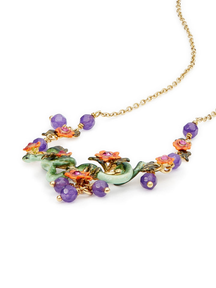 Snake, Red Flowers And Crystal Beads Statement Necklace | AUVI3061 - Les Nereides