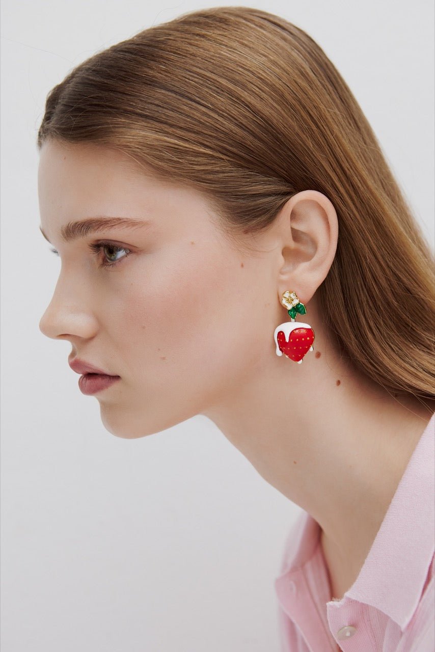 Strawberry And Cream With White Flower Earrings | AWMC1111 - Les Nereides