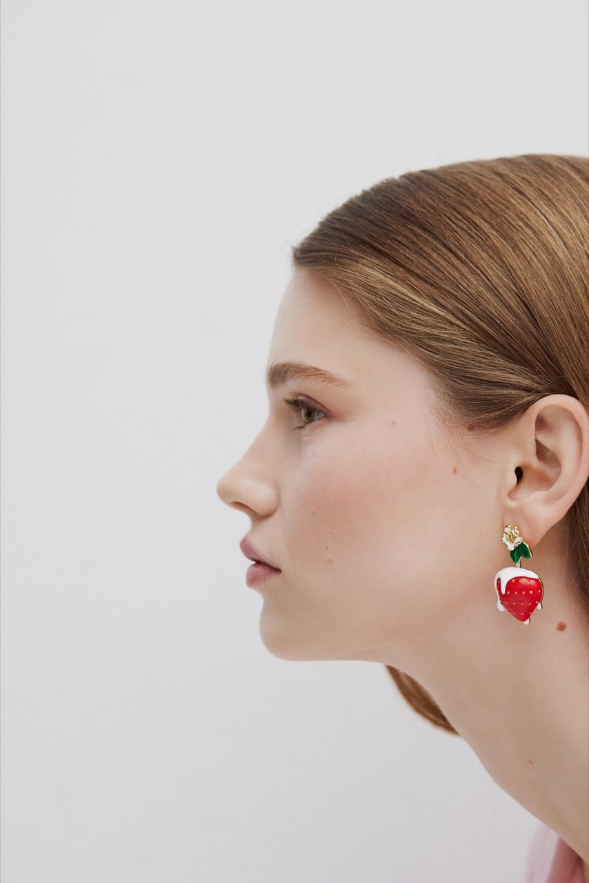 Strawberry And Cream With White Flower Earrings | AWMC1111 - Les Nereides