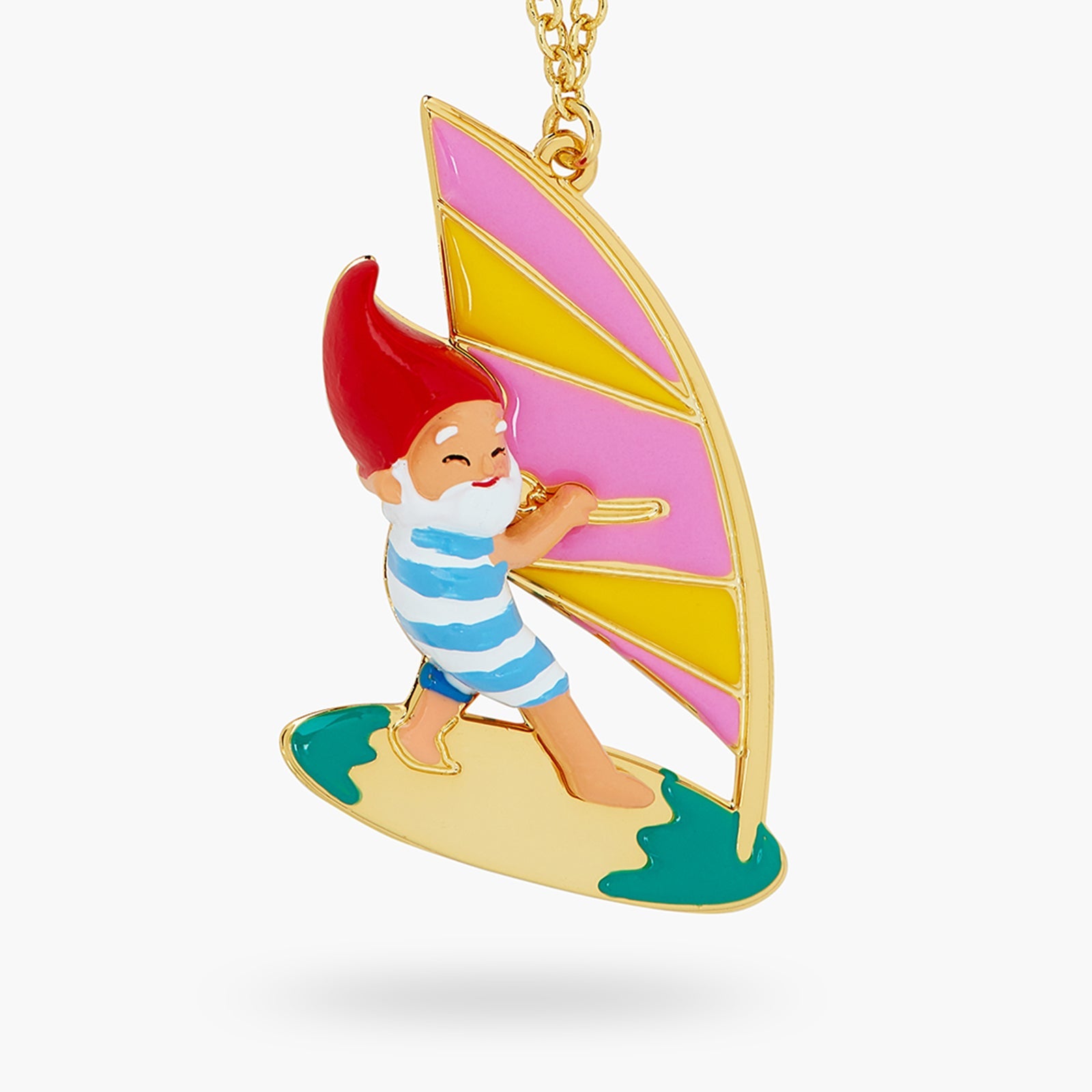 Surfing Garden Gnome Pendant Necklace | ATCP3101 - Les Nereides