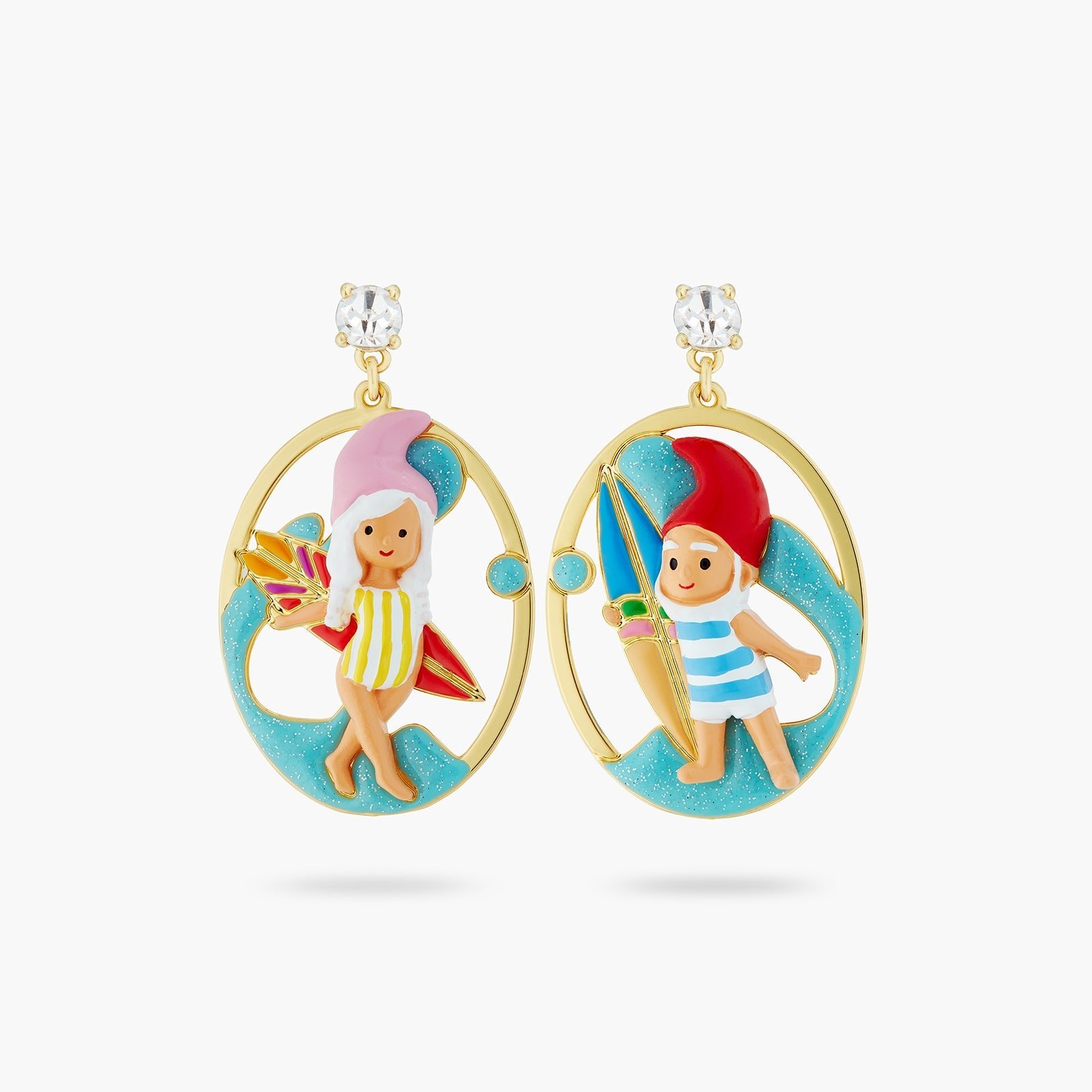 Surfing Toadstool Family Couple Asymmetrical Earrings | ATCP1131 - Les Nereides