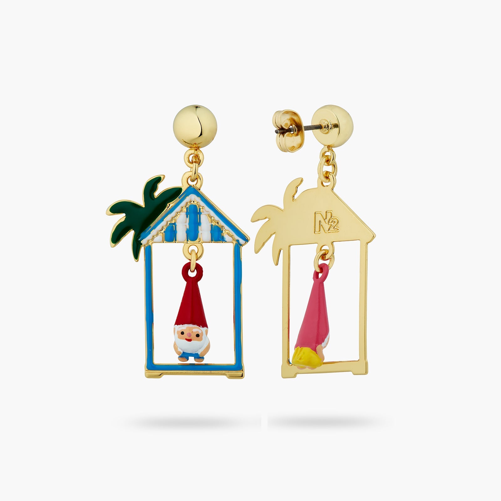 Toadstool Family Couple And Beach Hut Asymmetrical Earrings | ATCP1091 - Les Nereides