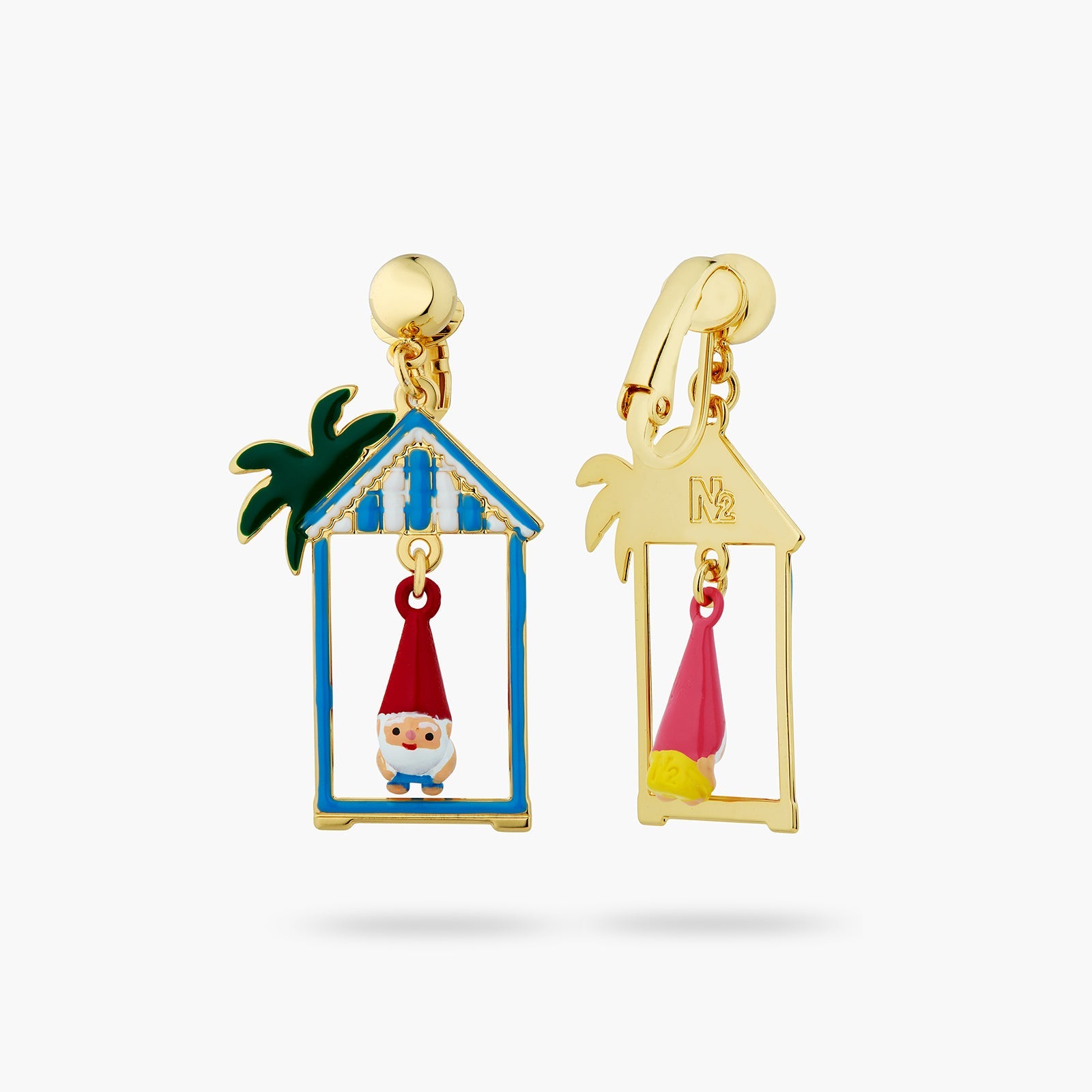Toadstool Family Couple And Beach Hut Asymmetrical Earrings | ATCP1091 - Les Nereides