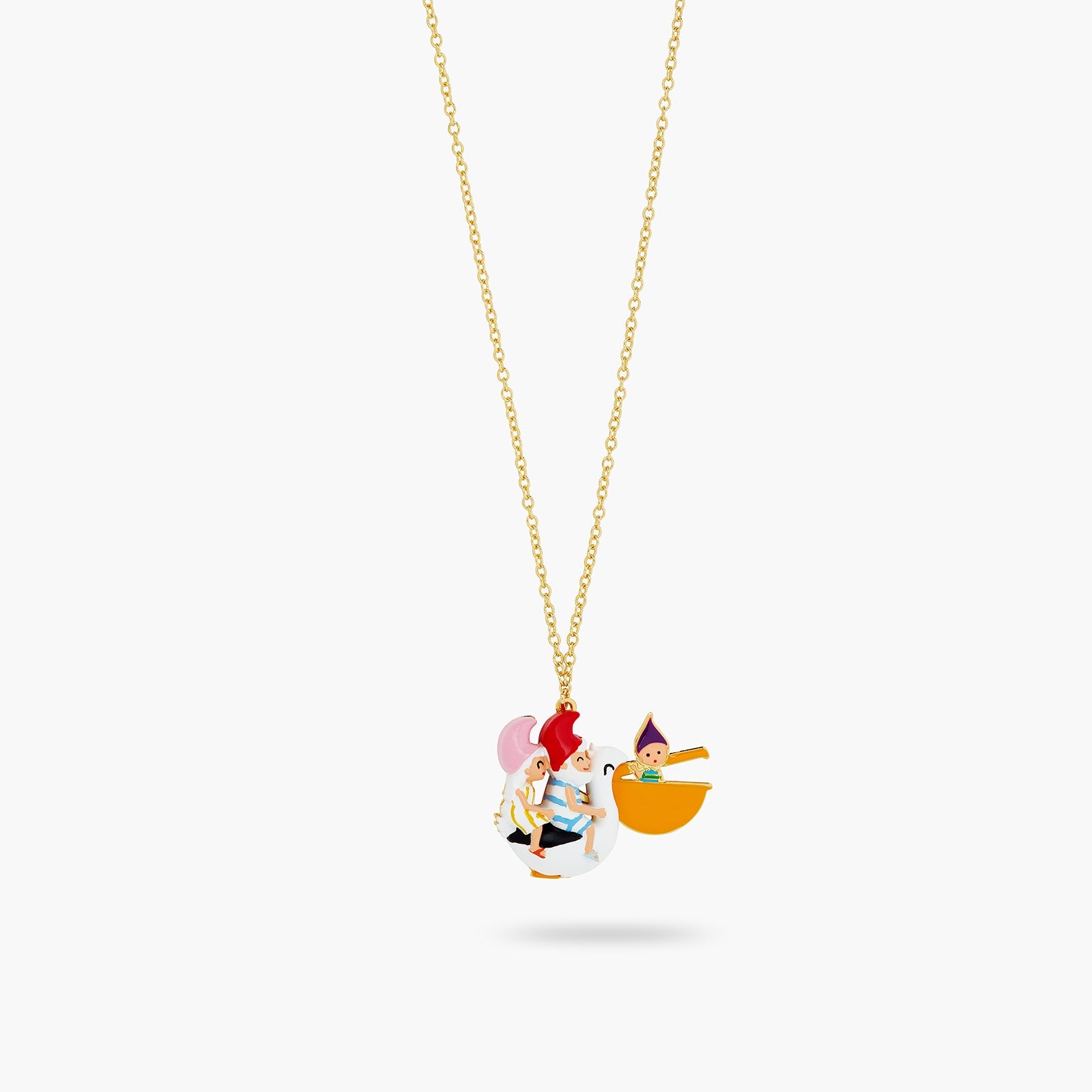 Toadstool Family Couple Riding A Pelican Pendant Necklace | ATCP3071 - Les Nereides