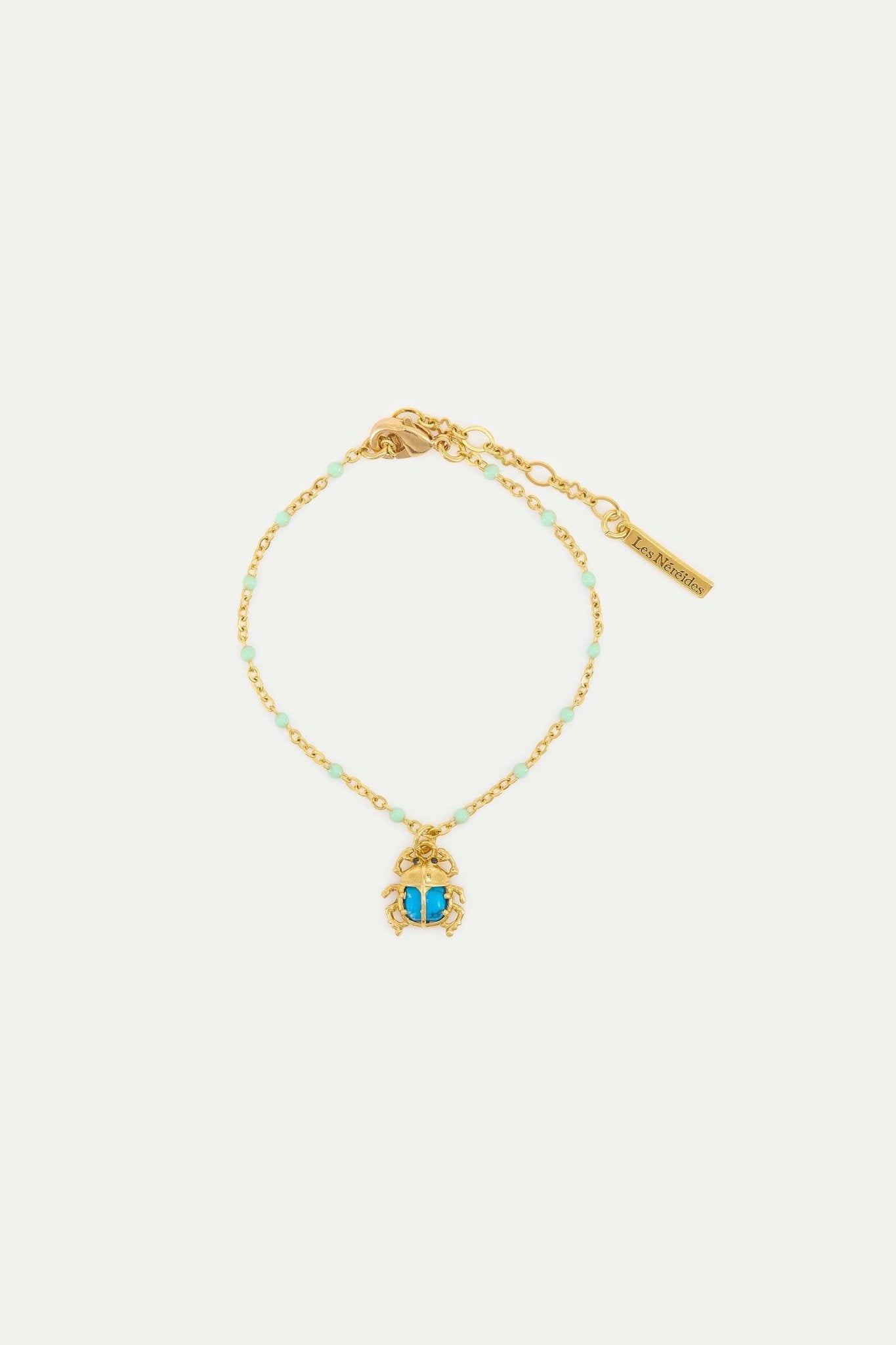 Turquoise And Gold Beetle Fine Bracelet | AXLA2081 - Les Nereides