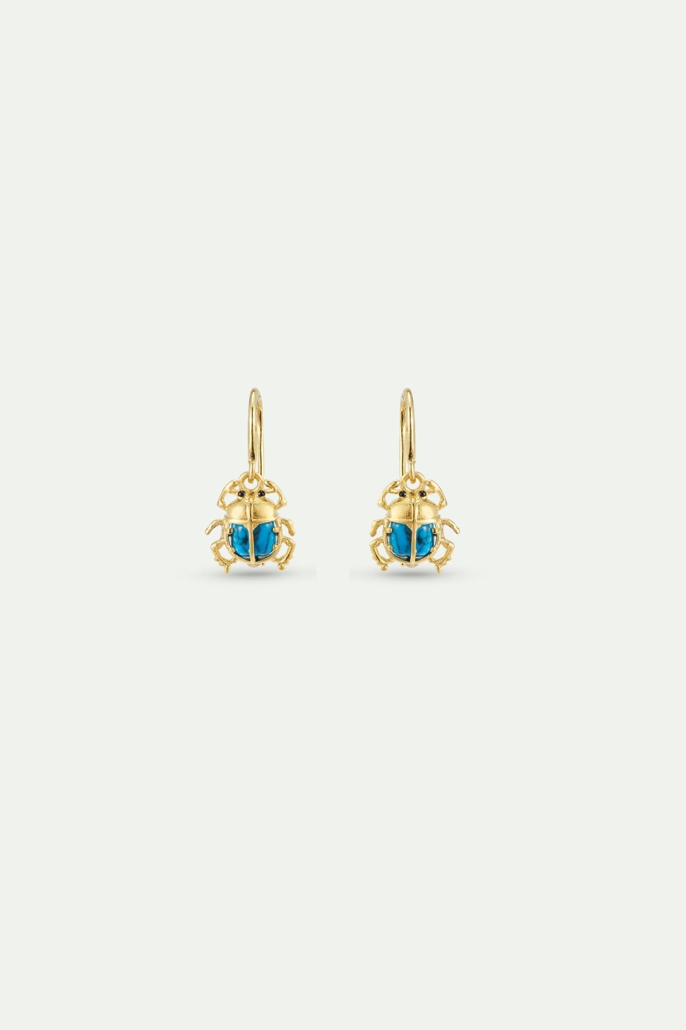 Turquoise And Gold Beetle Hook Earrings | AXLA1081 - Les Nereides