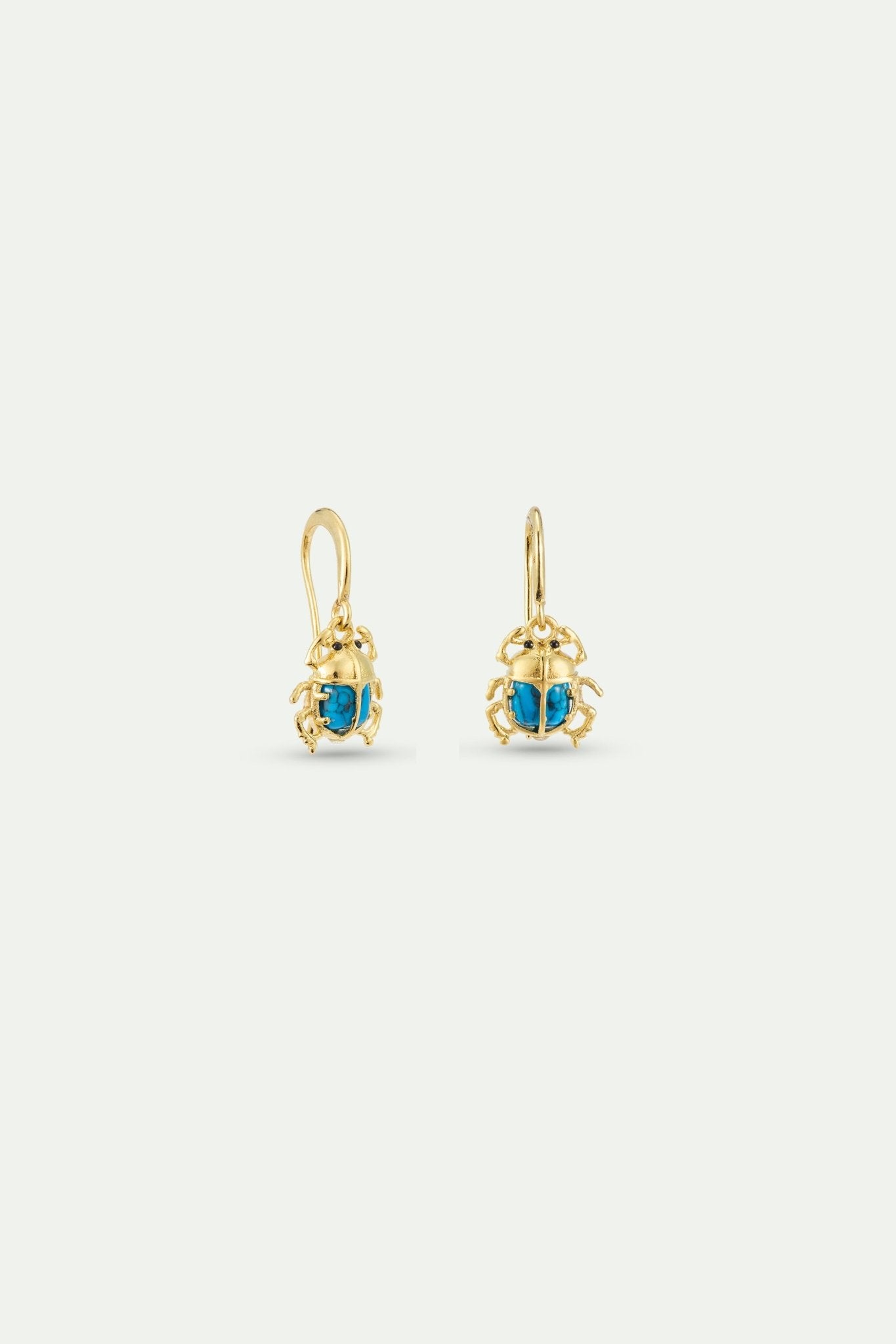 Turquoise And Gold Beetle Hook Earrings | AXLA1081 - Les Nereides