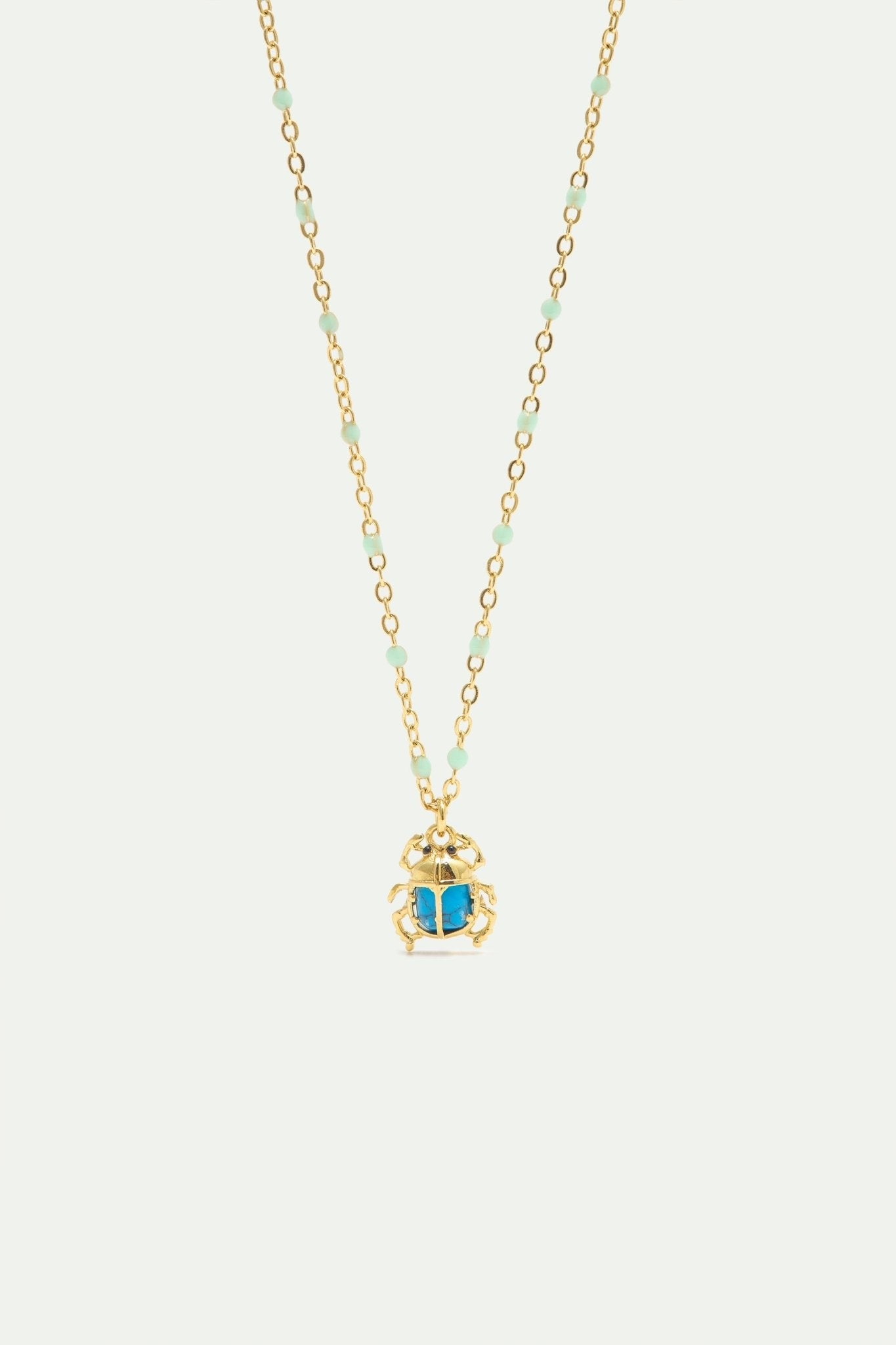 Turquoise And Gold Beetle Pendant Necklace | AXLA3081 - Les Nereides