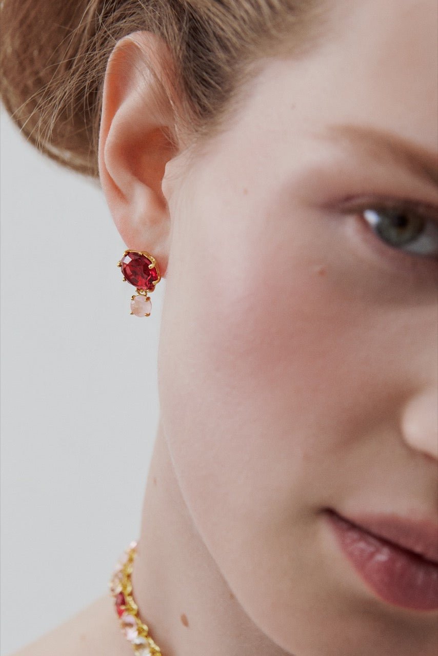 Two - Stone Dark Pink And Light Pink Diamantine Earrings | AWLD1261 - Les Nereides