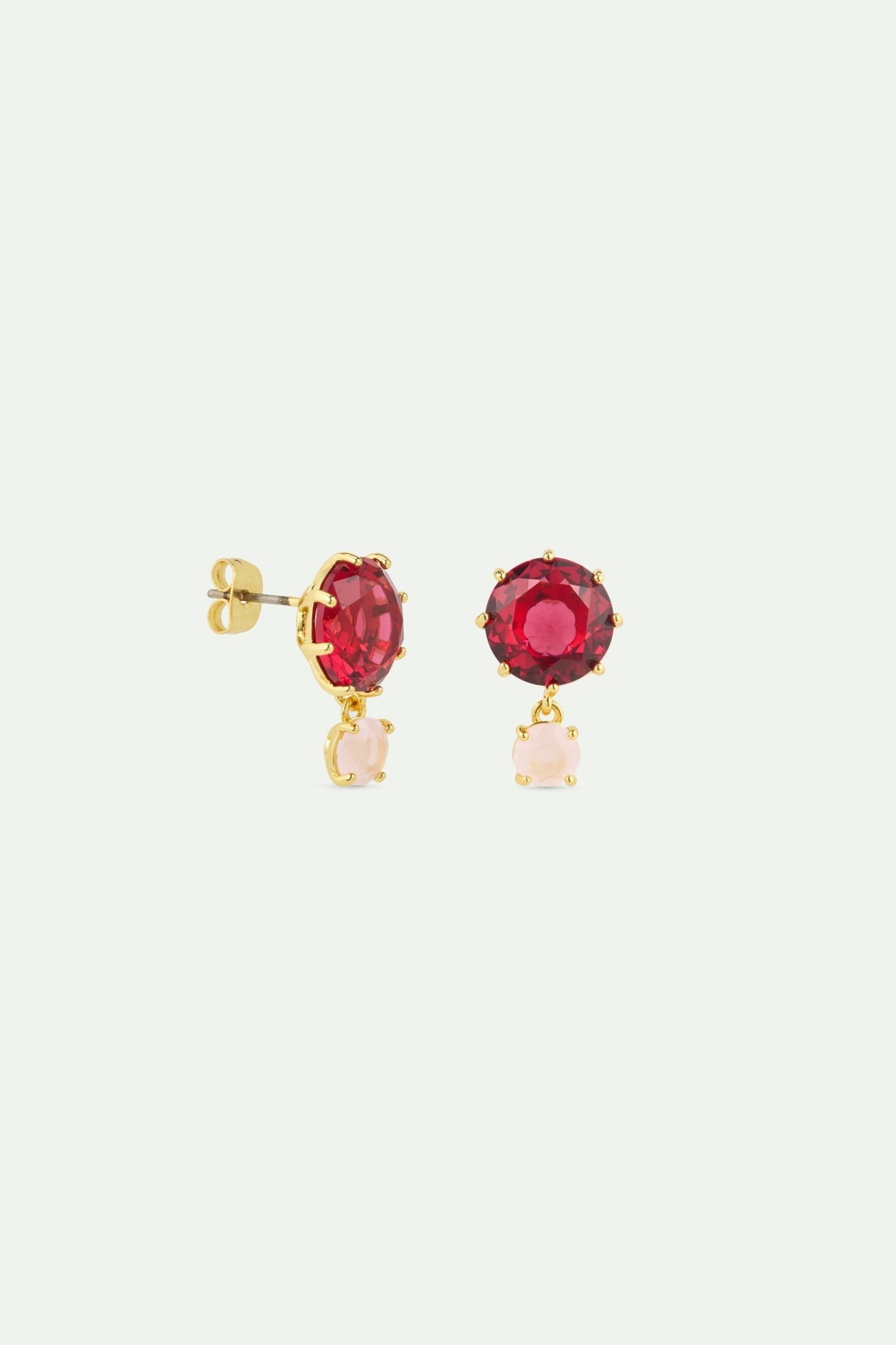 Two - Stone Dark Pink And Light Pink Diamantine Earrings | AWLD1261 - Les Nereides