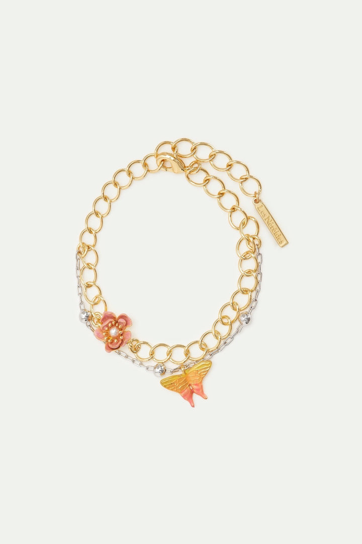 Two - tone double chain, magnolia flower and butterfly bracelet | AVFA2011 - Les Nereides