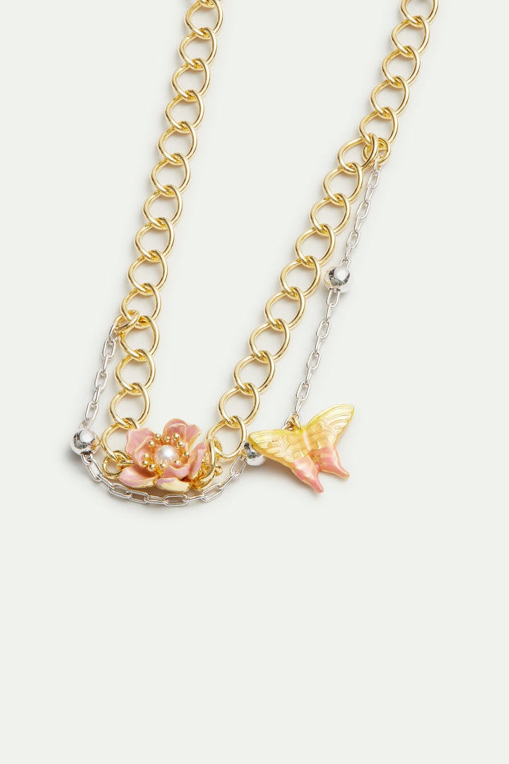 Two - tone double chain, magnolia flower and butterfly bracelet | AVFA2011 - Les Nereides