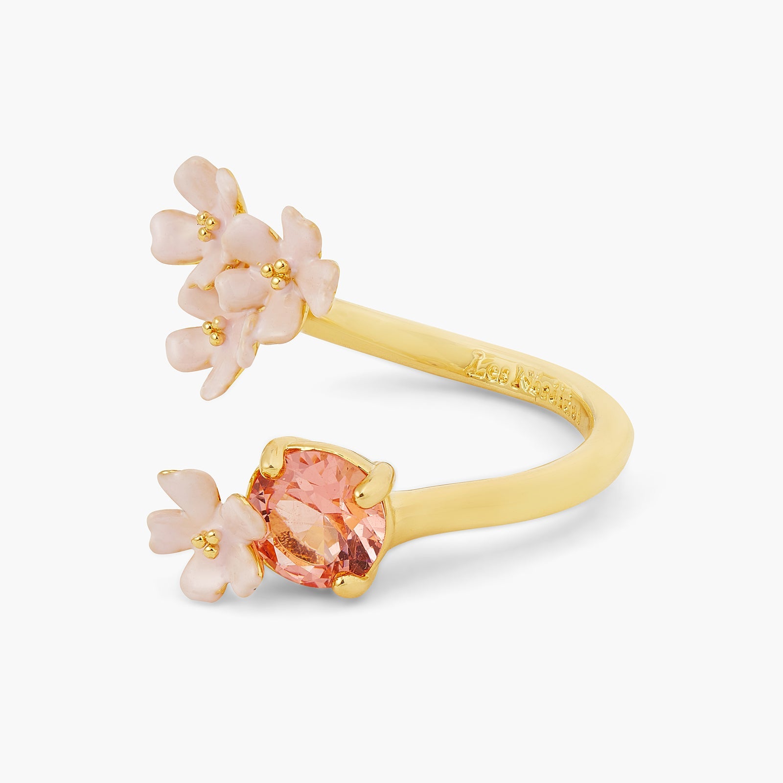 Verbena Flower And Round Stone Adjustable Me And You Ring | ATBP6041 - Les Nereides