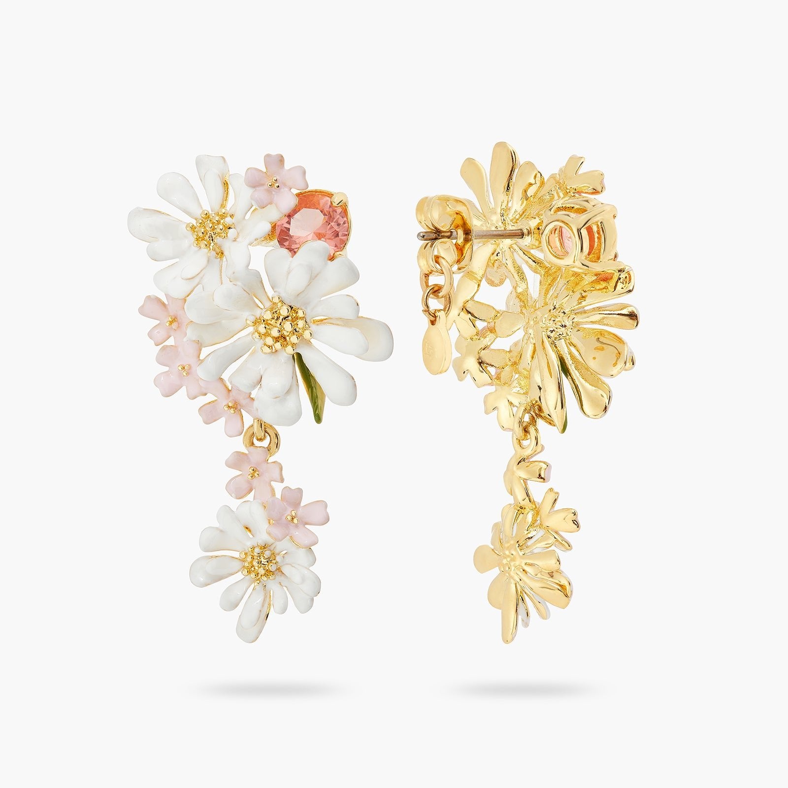 Verbena Flower And Round Stone Dangling Earrings | ATBP1051 - Les Nereides