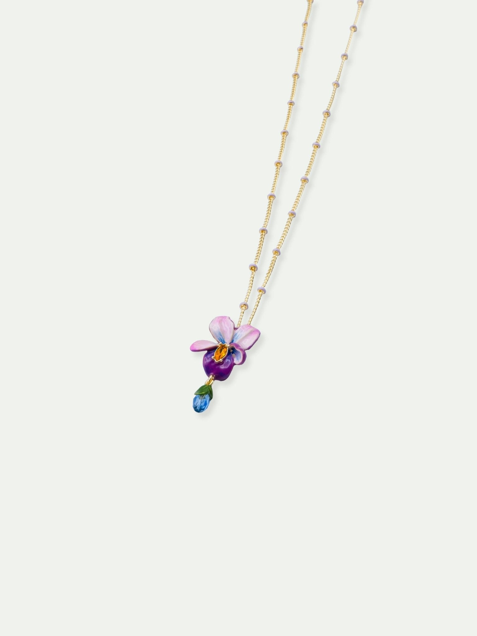 Violet flower and hanging blue stone beaded chain pendant necklace | AVVE3021 - Les Nereides