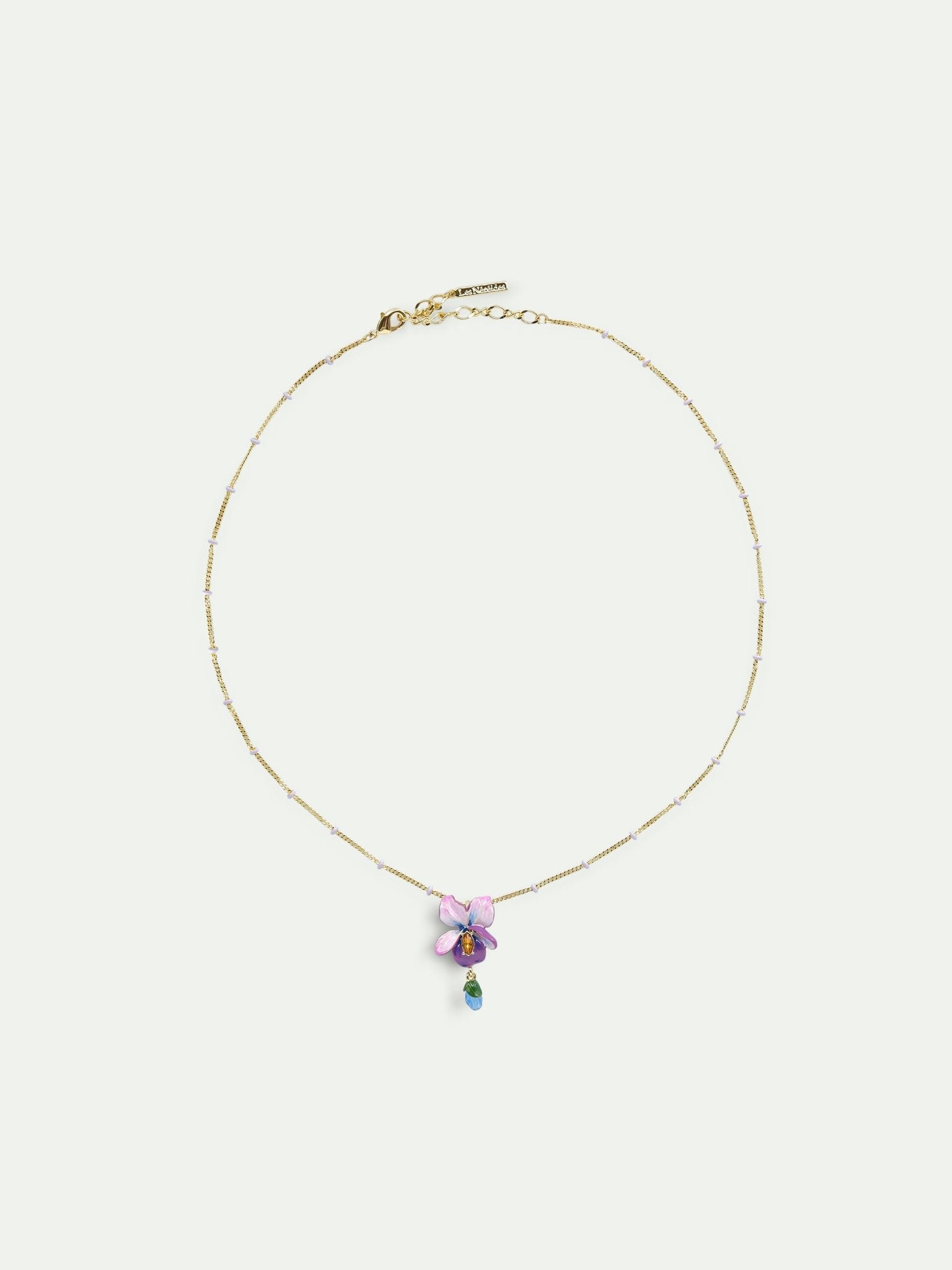Violet flower and hanging blue stone beaded chain pendant necklace | AVVE3021 - Les Nereides