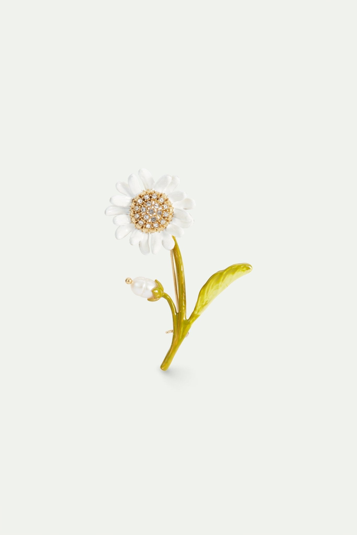 White and green daisy brooch with mother of pearl bead | AVFR5011 - Les Nereides