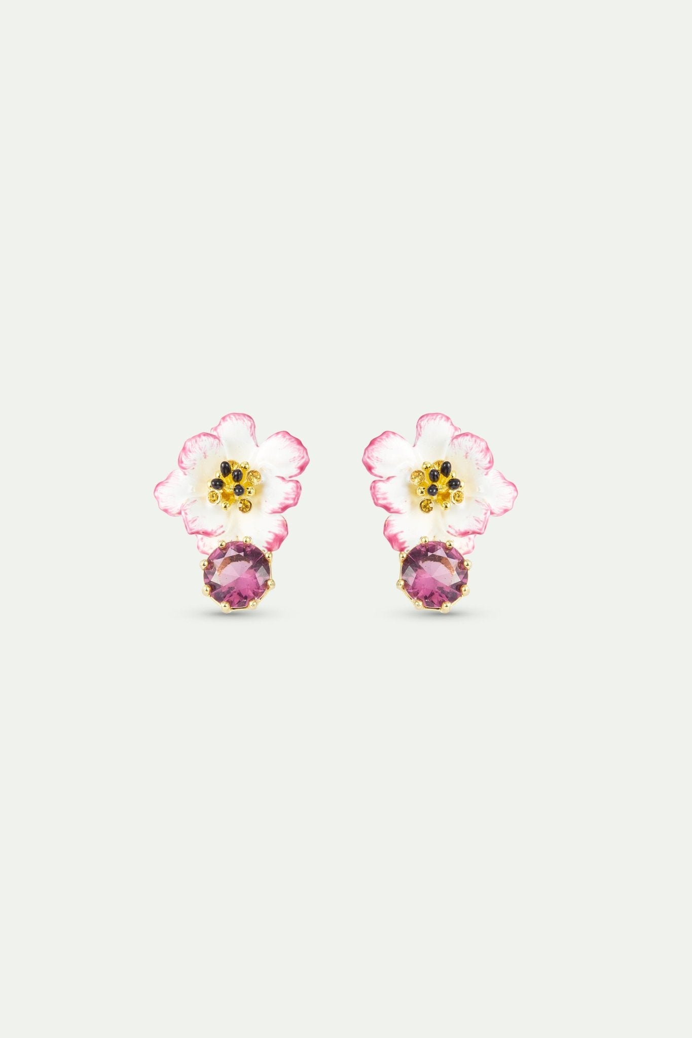 White And Pink Cosmos Flower Earrings With Pink Round Stone | AXAM1031 - Les Nereides
