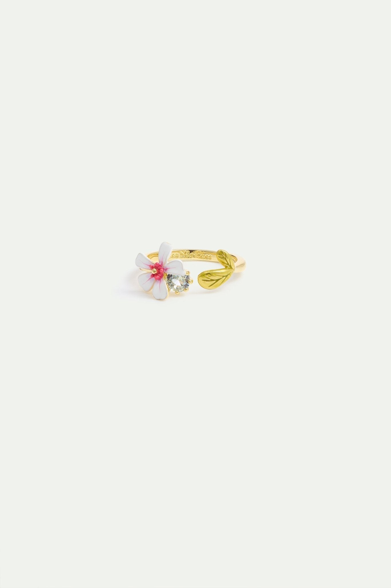 White And Pink Hawthorn Adjustable Ring With Blue Crystal | AYDF6031 - Les Nereides