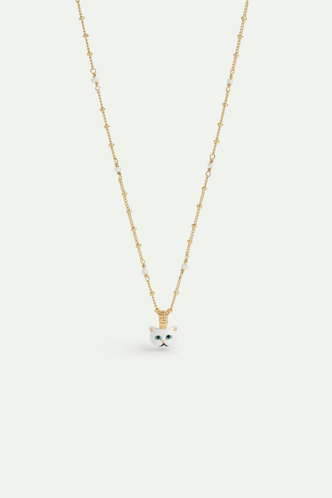 White cat beaded pendant necklace | AVLA3021 - Les Nereides