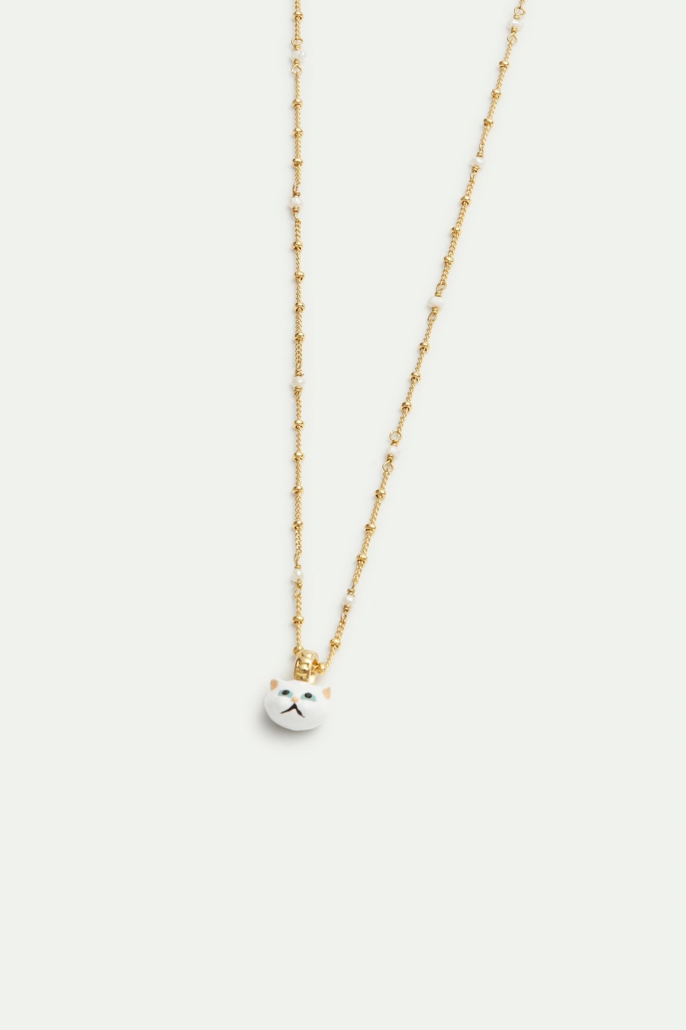 White cat beaded pendant necklace | AVLA3021 - Les Nereides