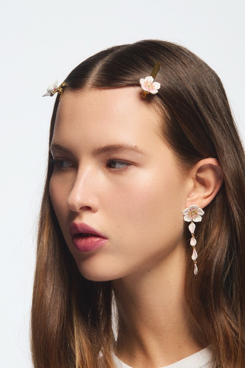 White Cherry Blossom Dangle Post Earrings | AVHA1021 - Les Nereides