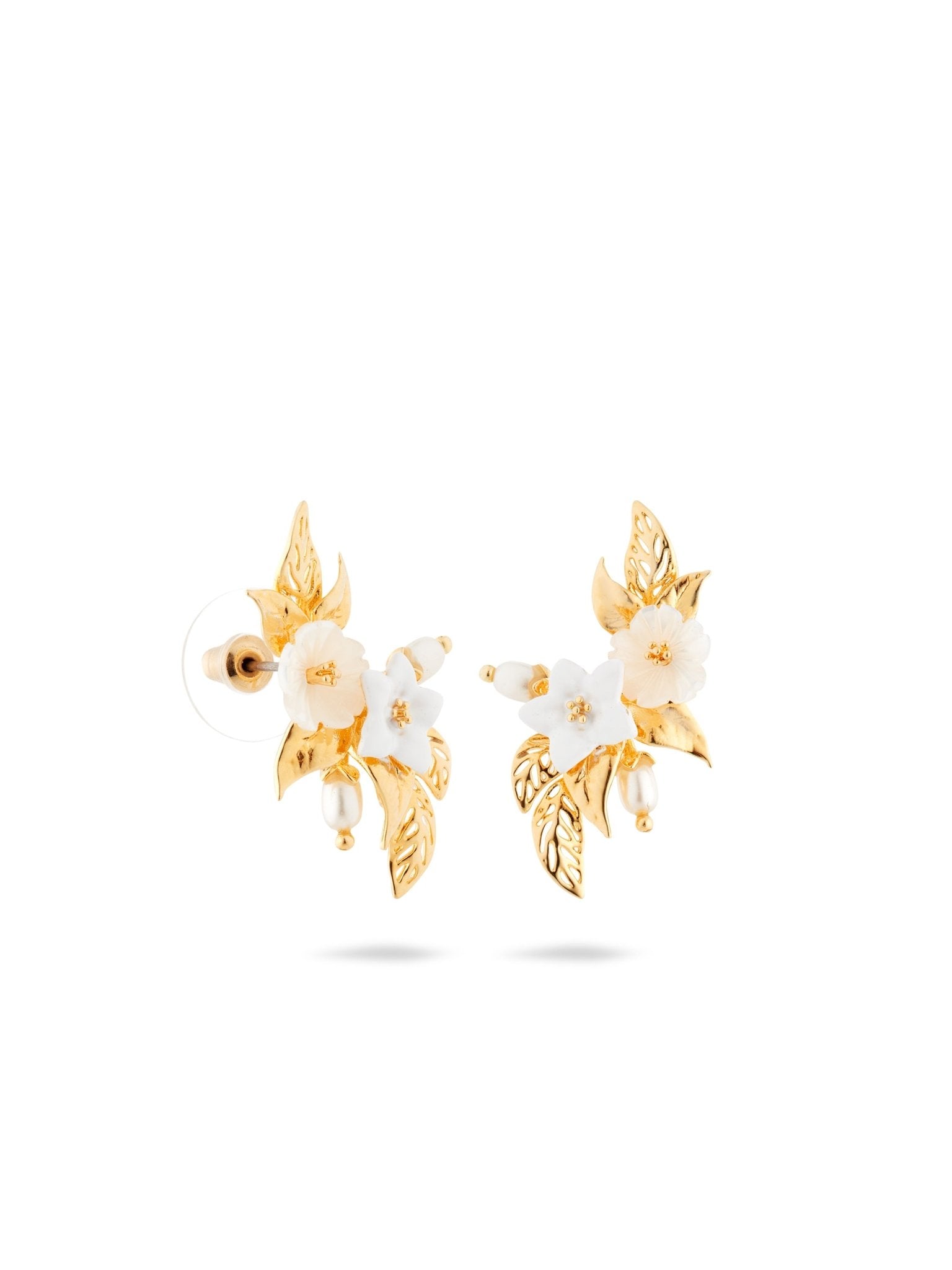 White Jasmine Leaf Earrings | AUME1101 - Les Nereides