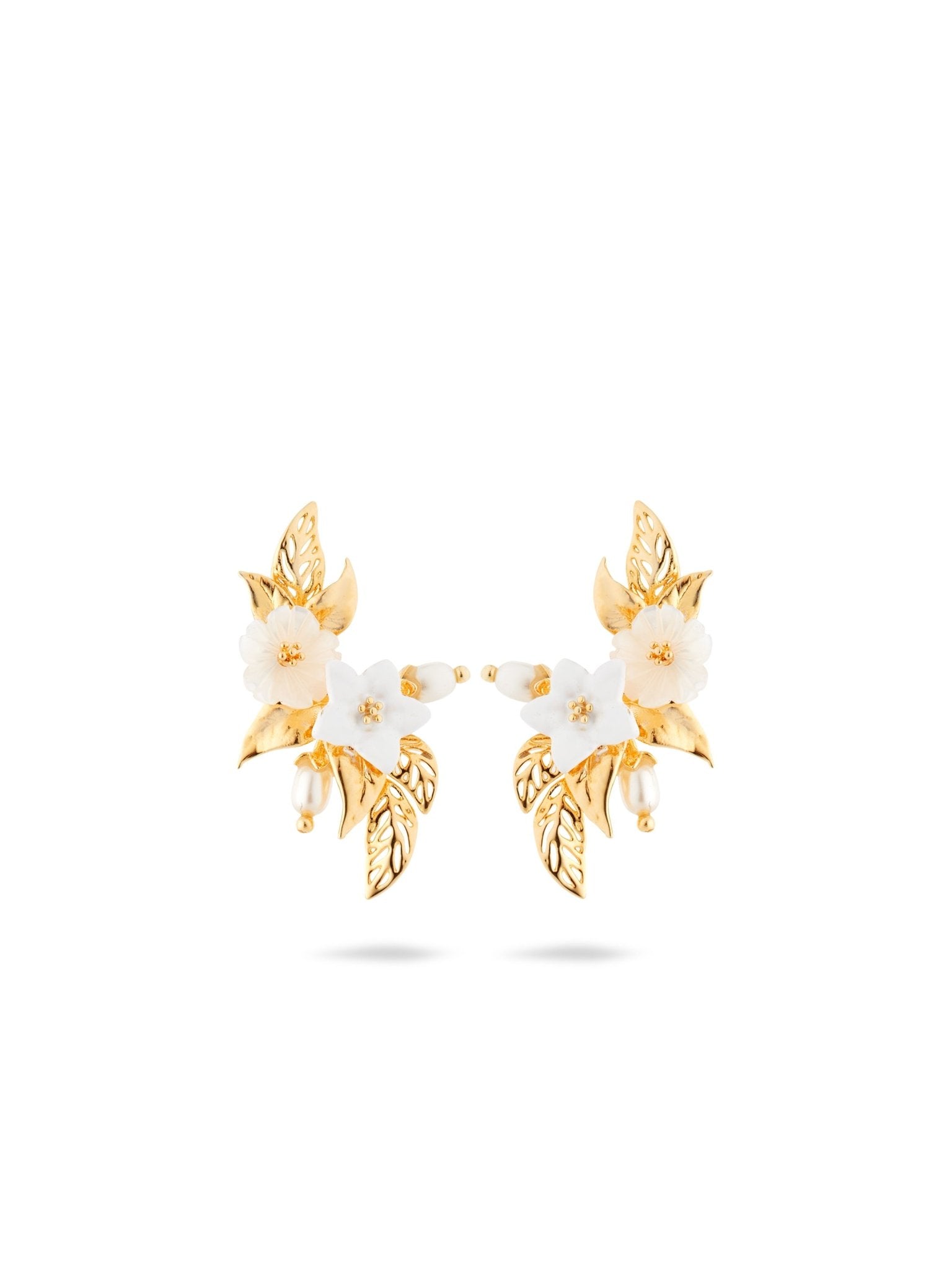White Jasmine Leaf Earrings | AUME1101 - Les Nereides