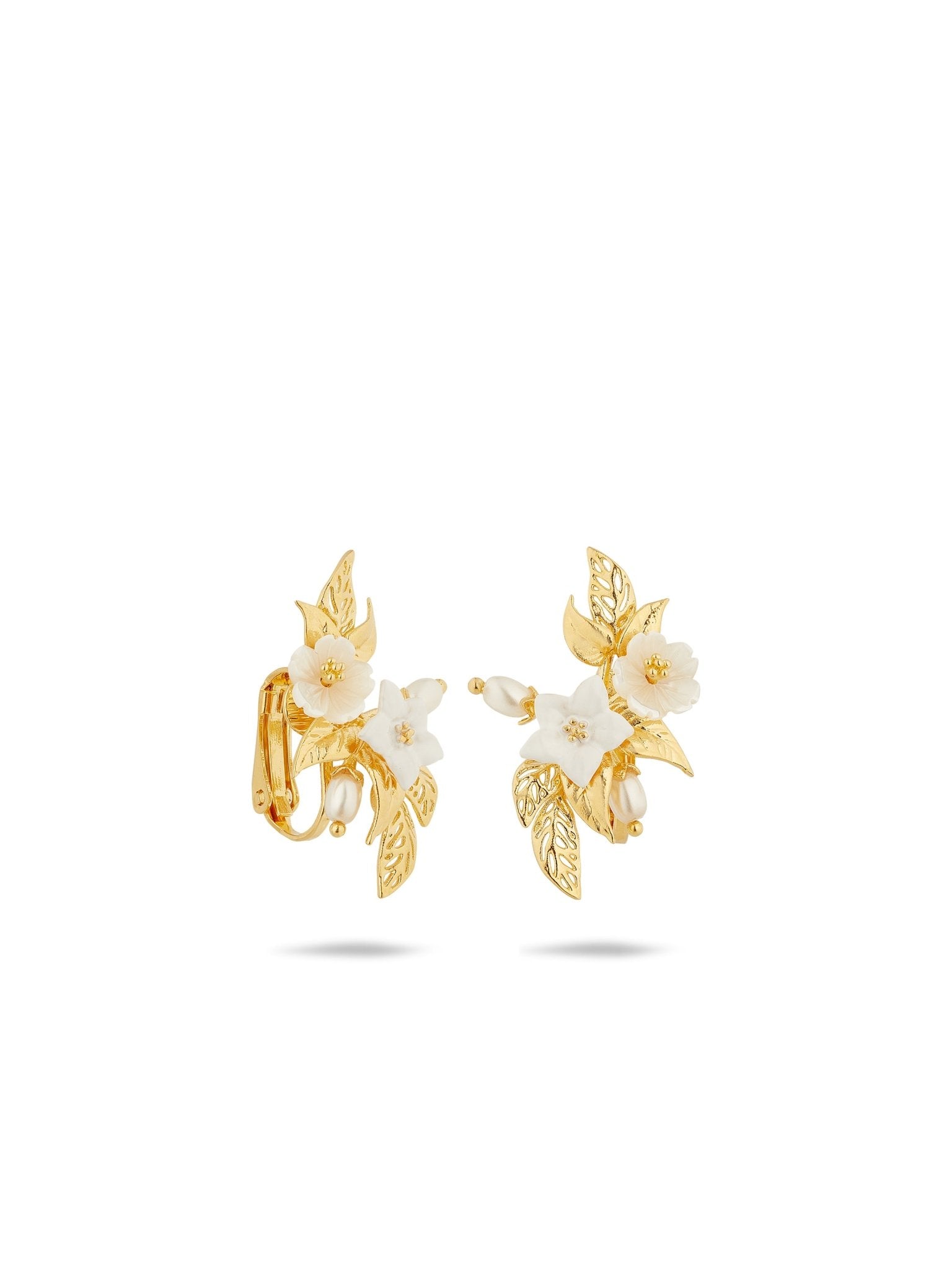 White Jasmine Leaf Earrings | AUME1101 - Les Nereides
