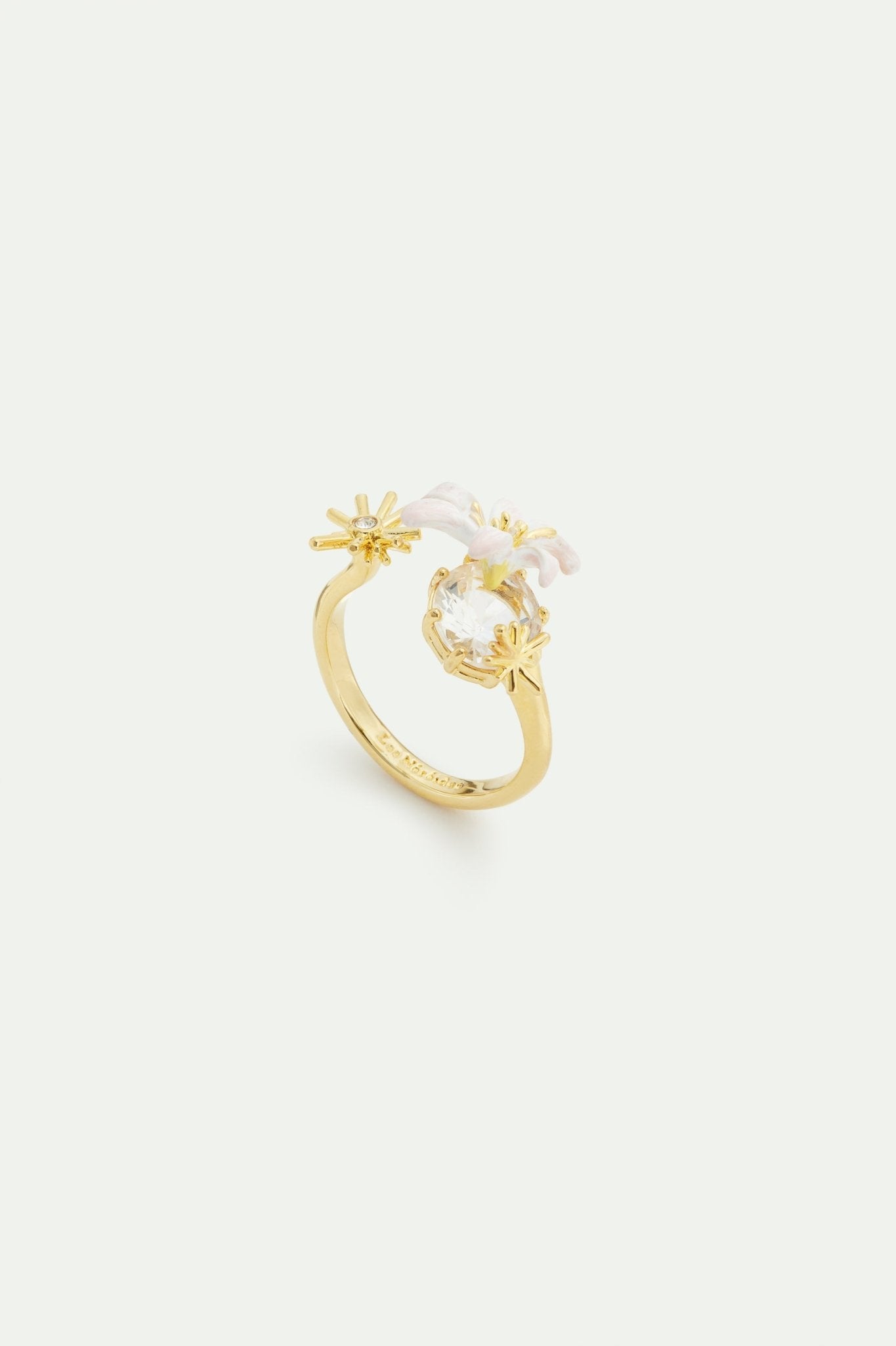 White lily flower and faceted stone adjustable gold - plated ring | AVOP6021 - Les Nereides