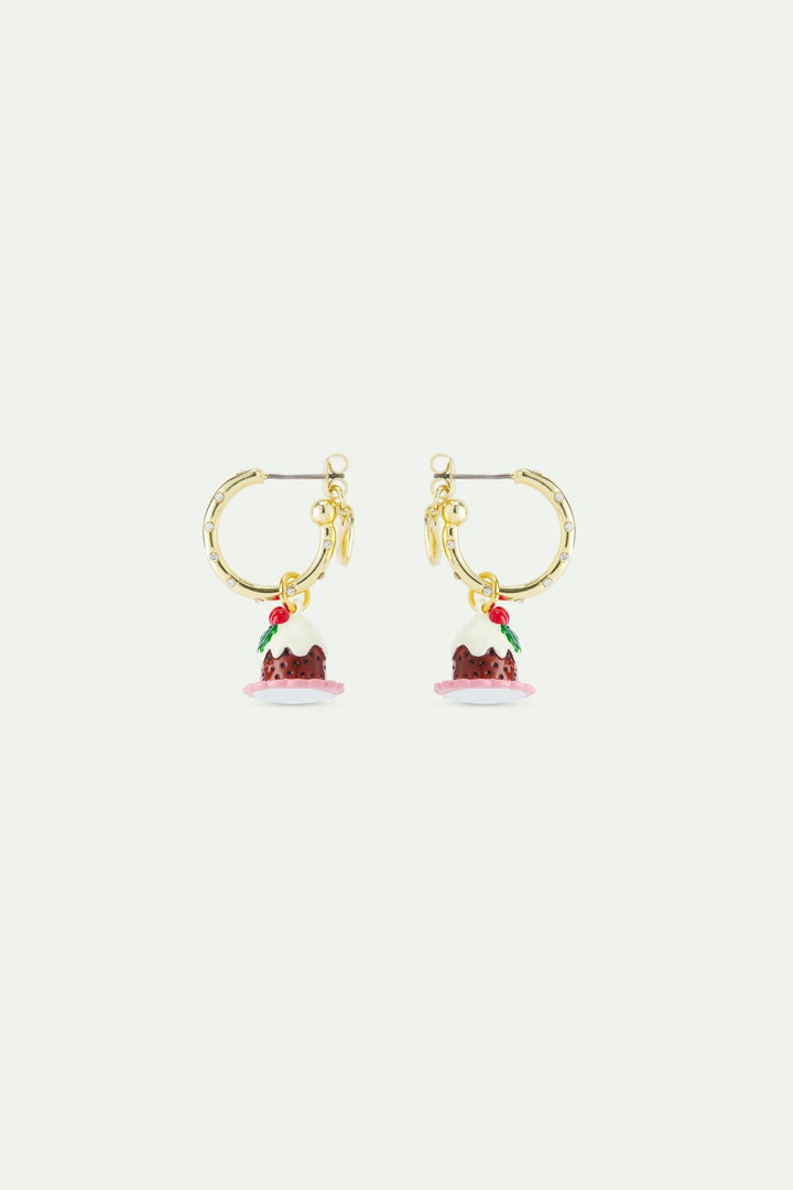 White Rhinestones And Christmas Pudding Charm Hoop Earrings | AWWI1071 - Les Nereides