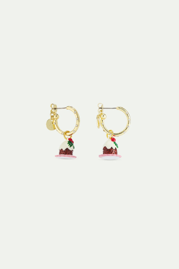 White Rhinestones And Christmas Pudding Charm Hoop Earrings | AWWI1071 - Les Nereides