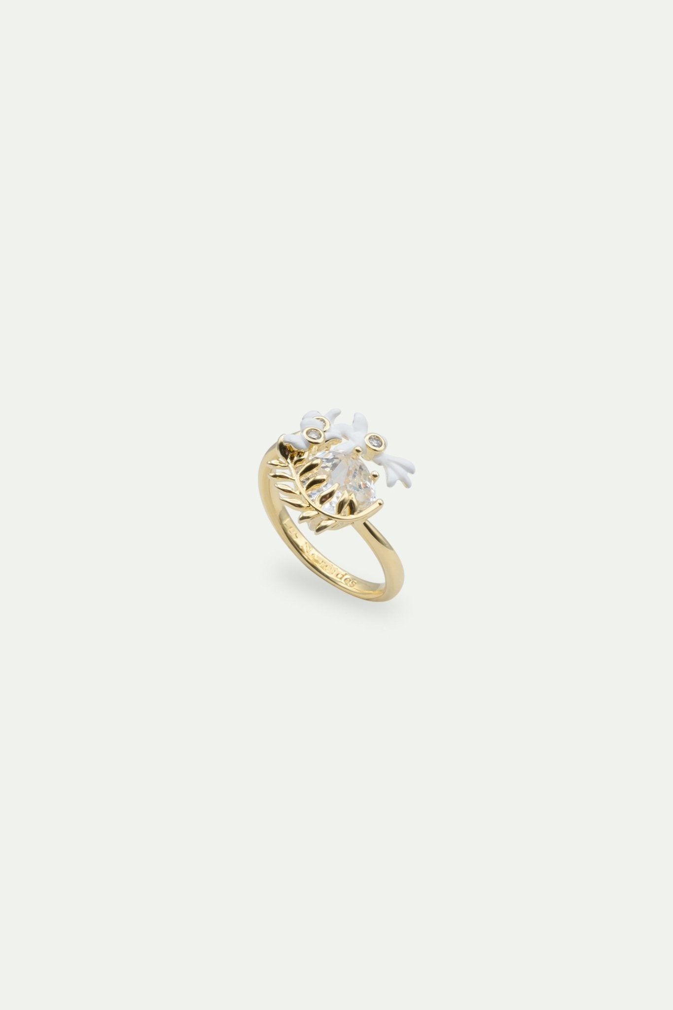 White Wisteria, Laurel And Faceted Stone Adjustable Ring | AWNF6021 - Les Nereides